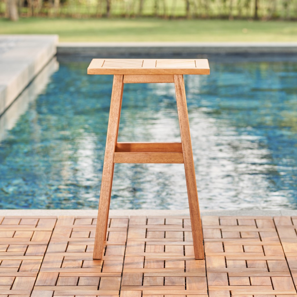 Natural Wood Tall Patio Side Table