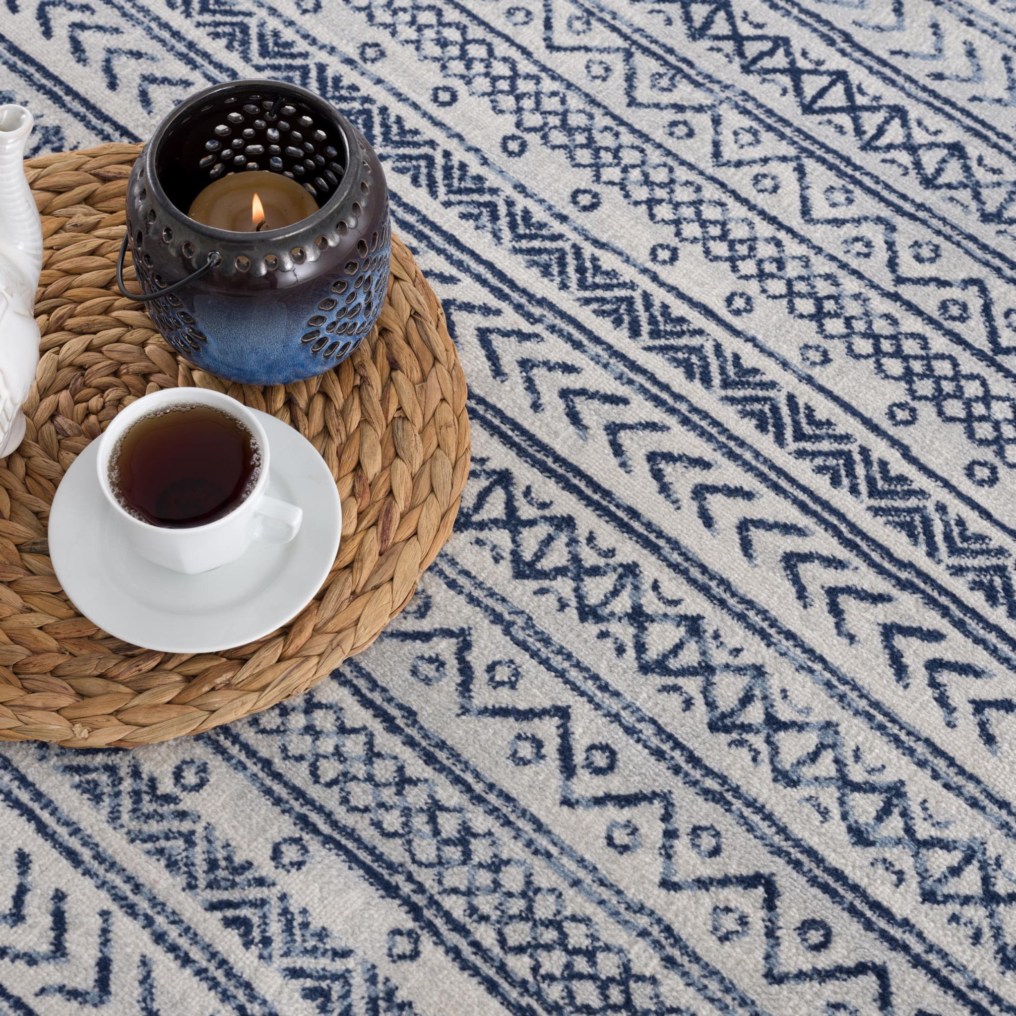 2" X 10" Navy Blue Decorative Stripes Runner Rug