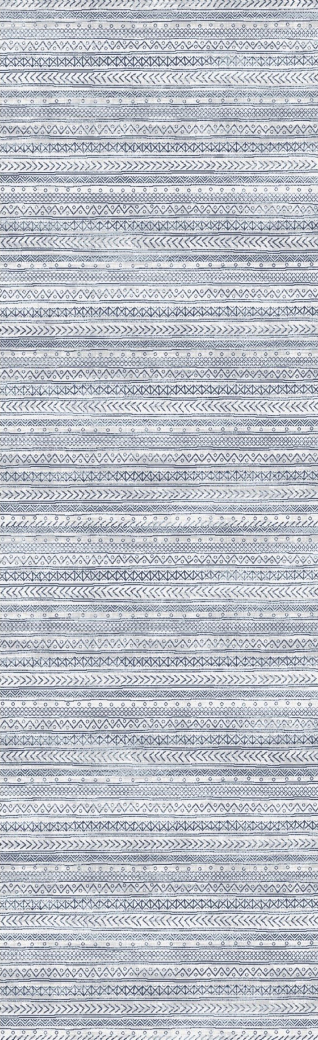 2" X 10" Navy Blue Decorative Stripes Runner Rug
