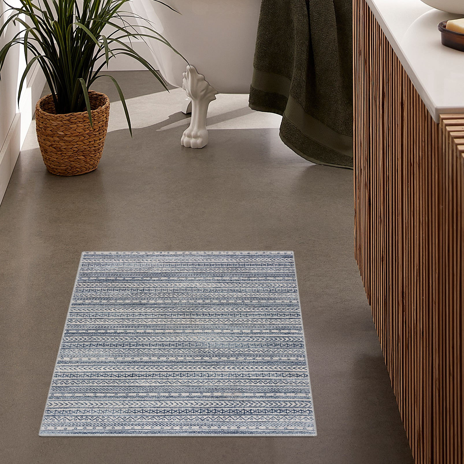 2" X 4" Navy Blue Decorative Stripes Area Rug