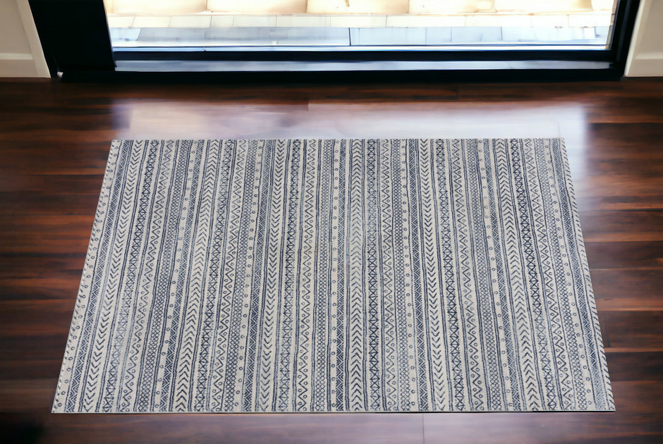 2" X 4" Navy Blue Decorative Stripes Area Rug