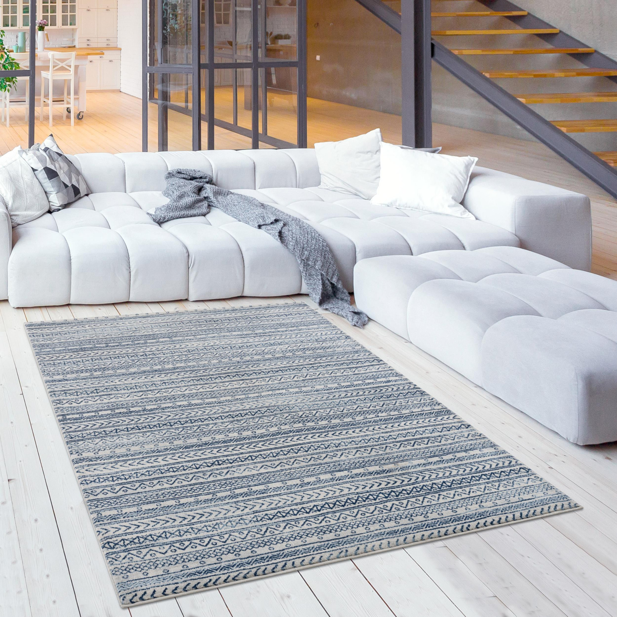 8 X 11 Navy Blue Decorative Stripes Area Rug