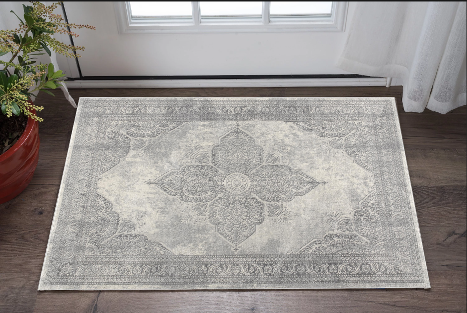 2’ X 4’ Gray Distressed Medallion Area Rug-390081-1