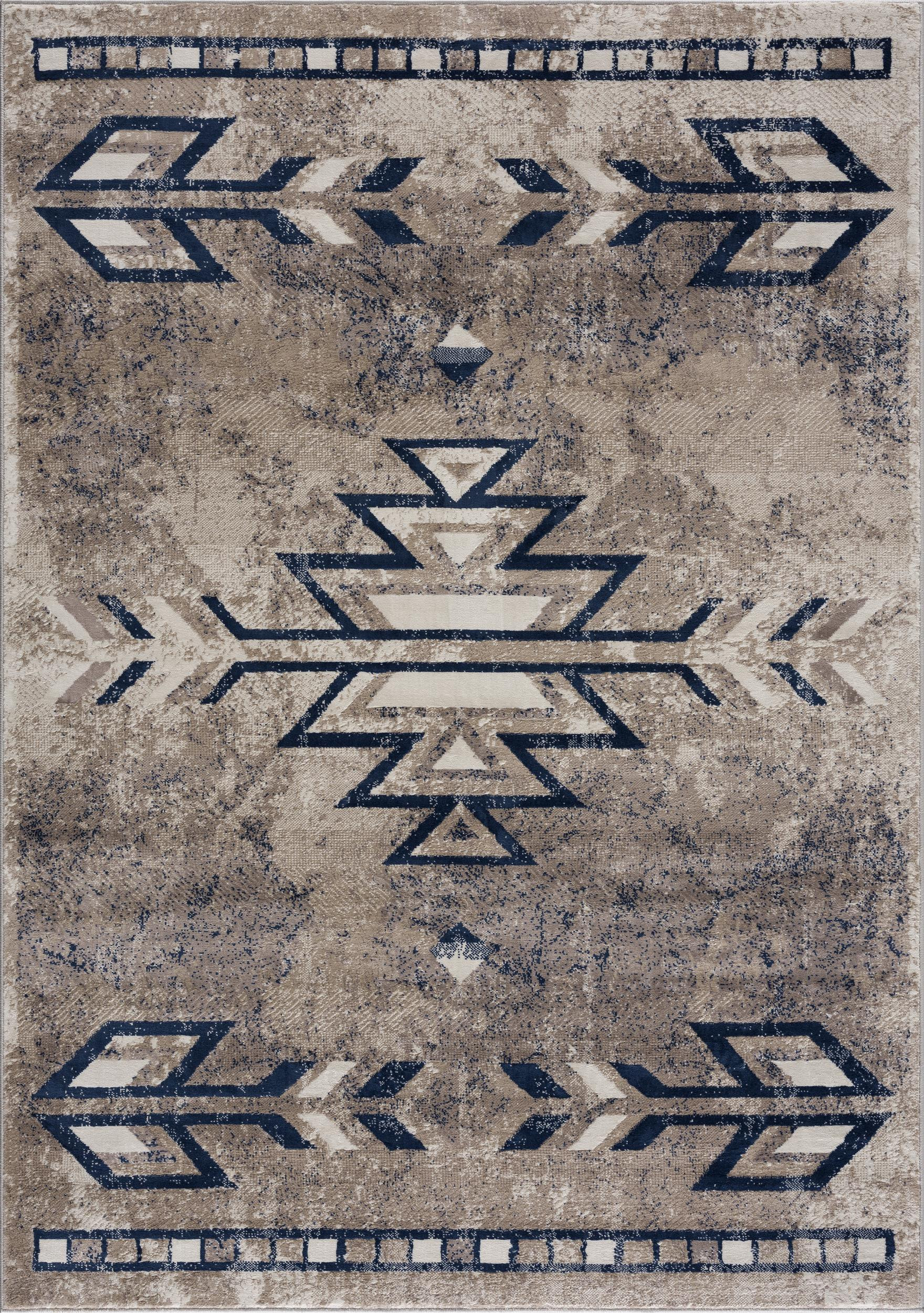 2" X 3" Beige And Blue Boho Chic Scatter Rug