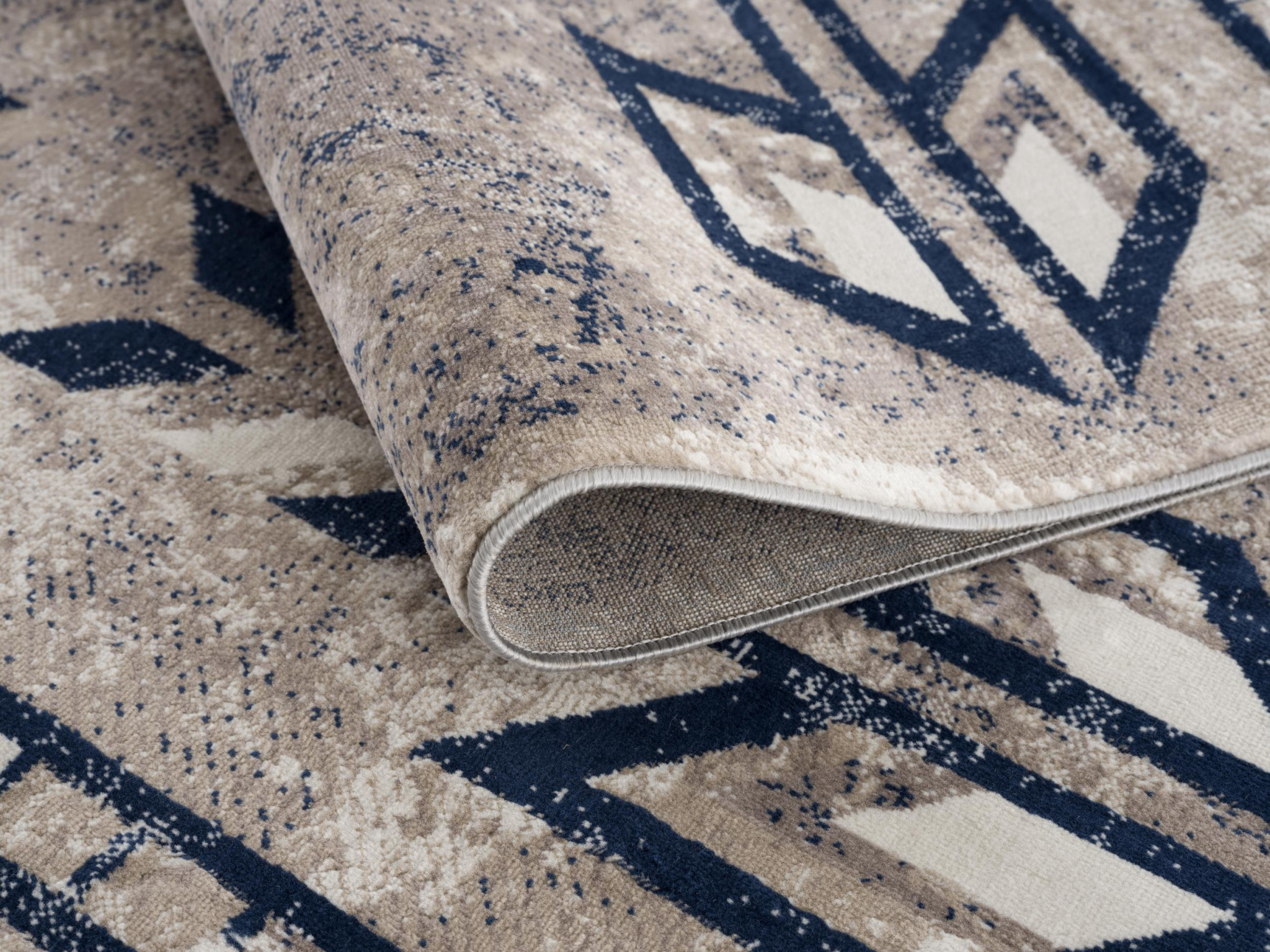 2" X 3" Beige And Blue Boho Chic Scatter Rug
