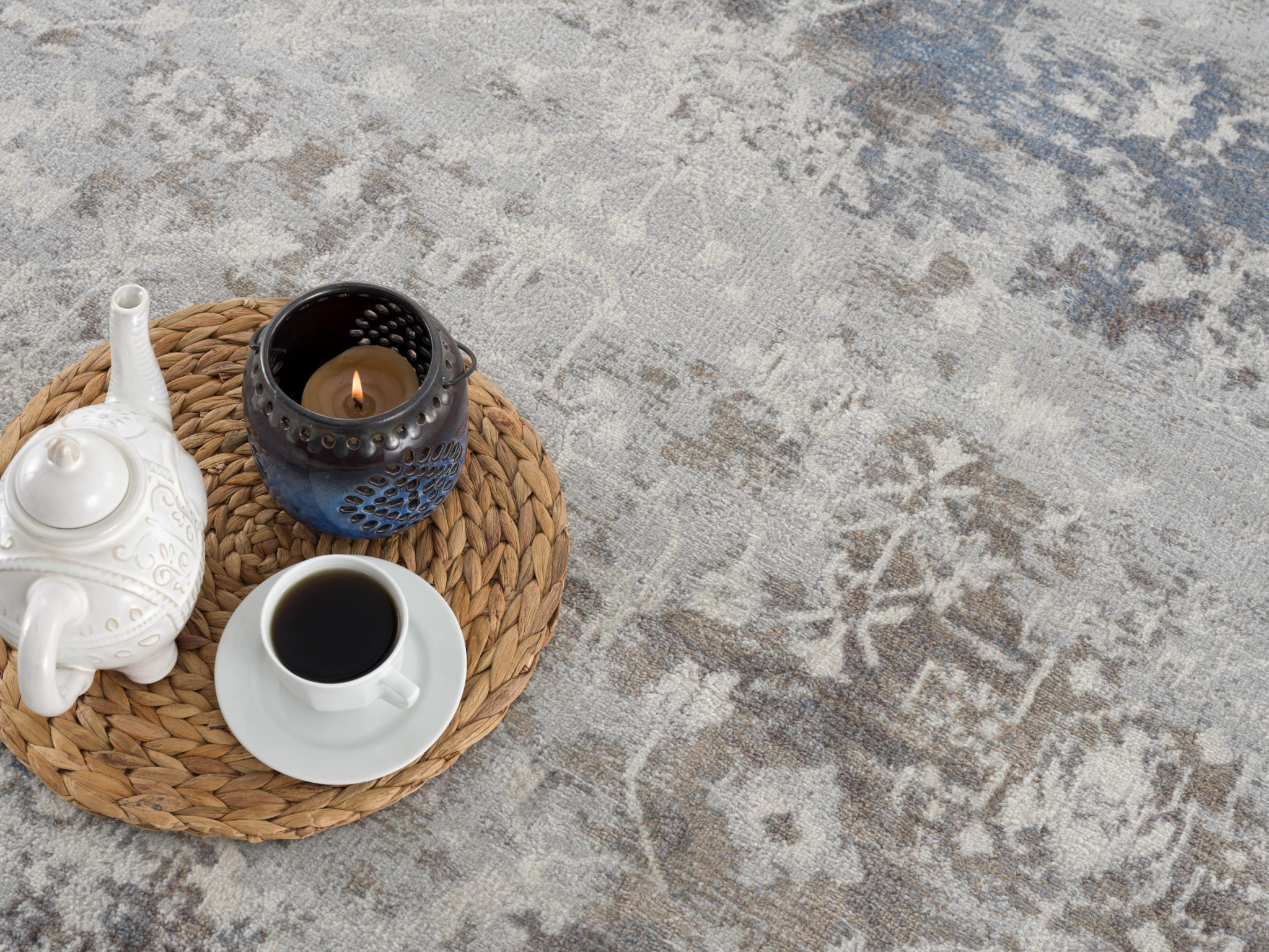 2" X 10" Navy And Beige Distressed Vines Runner Rug