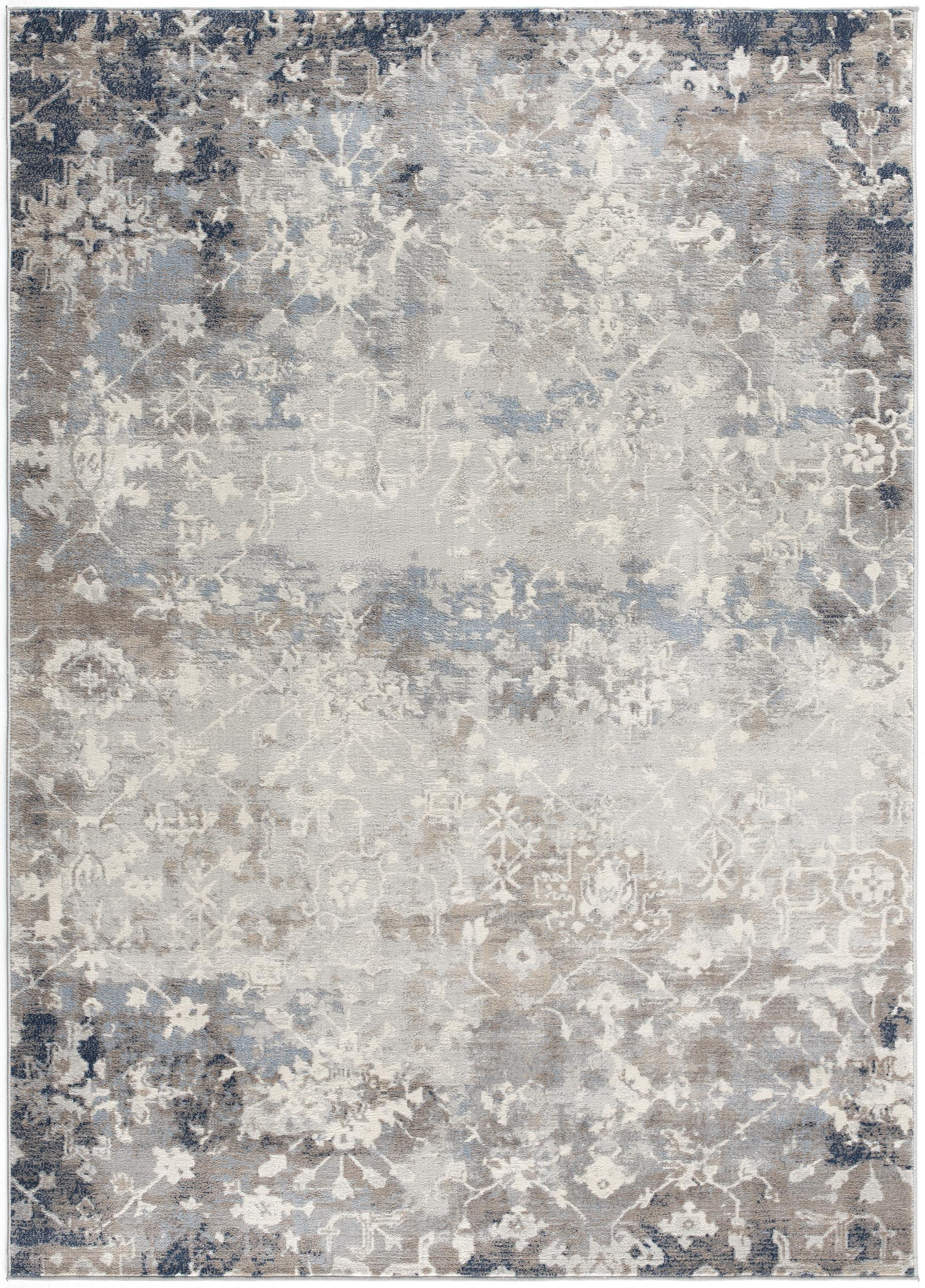 2" X 5" Navy And Beige Distressed Vines Area Rug