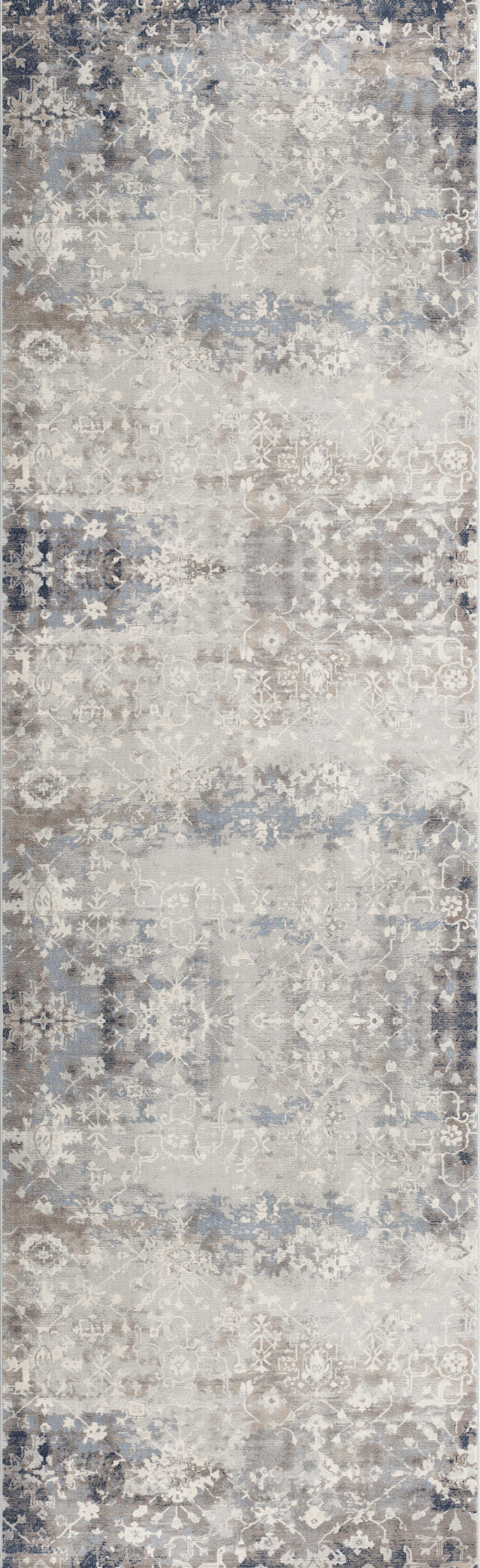 2" X 6" Navy And Beige Distressed Vines Area Rug