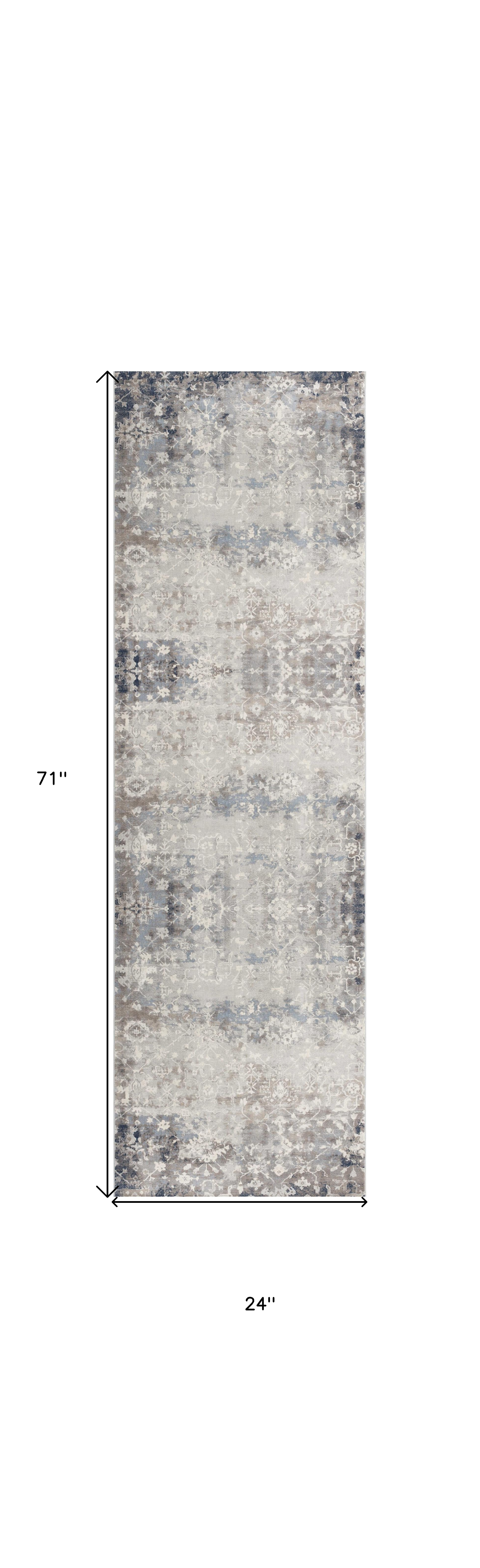 2" X 6" Navy And Beige Distressed Vines Area Rug