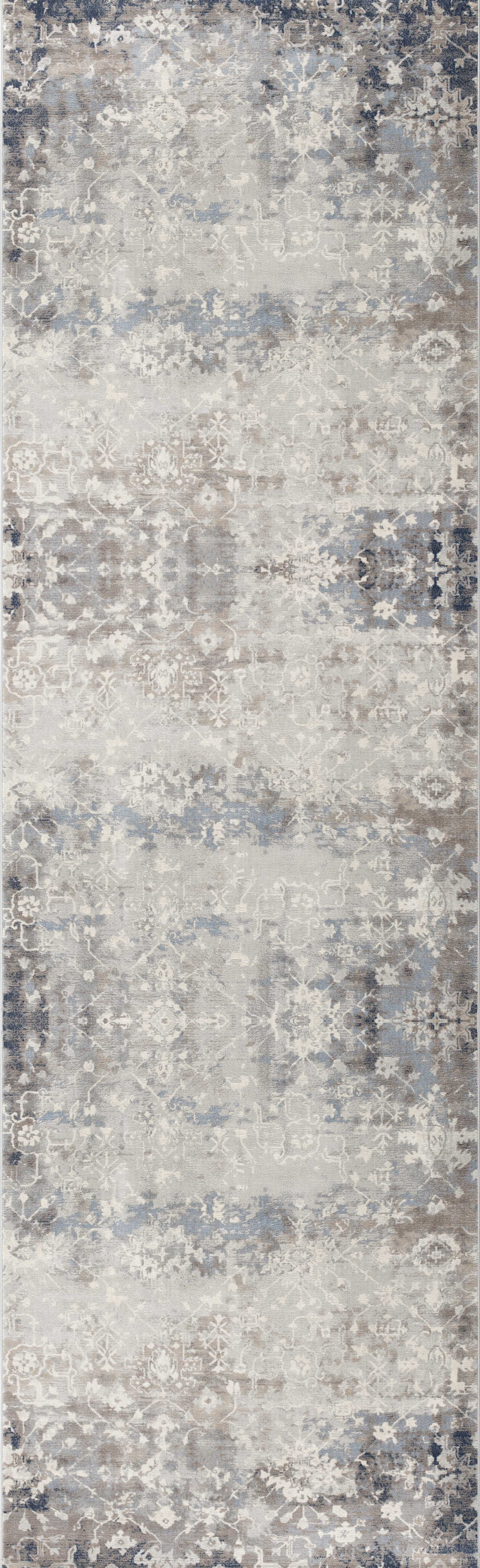 2" X 8" Navy And Beige Distressed Vines Runner Rug