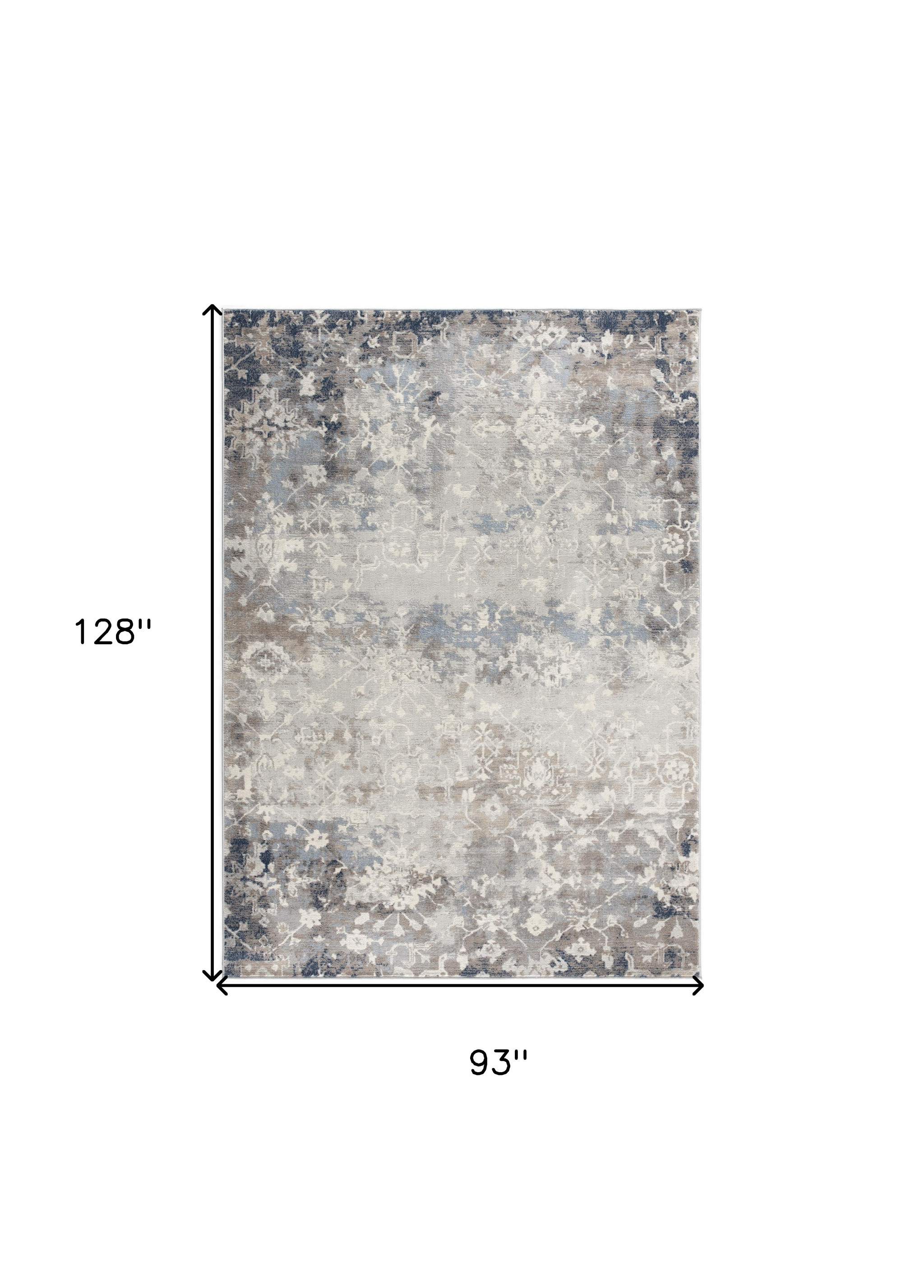 8" X 11" Navy And Beige Distressed Vines Area Rug