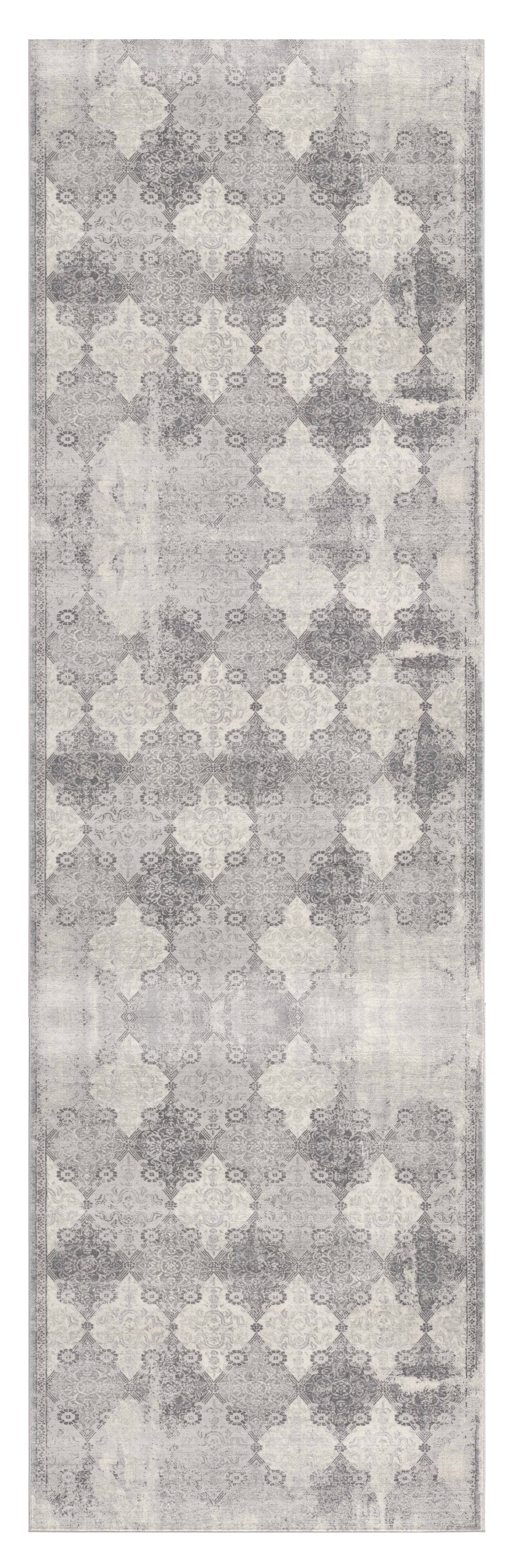 2" X 13" Gray Distressed Trellis Pattern Runner Rug