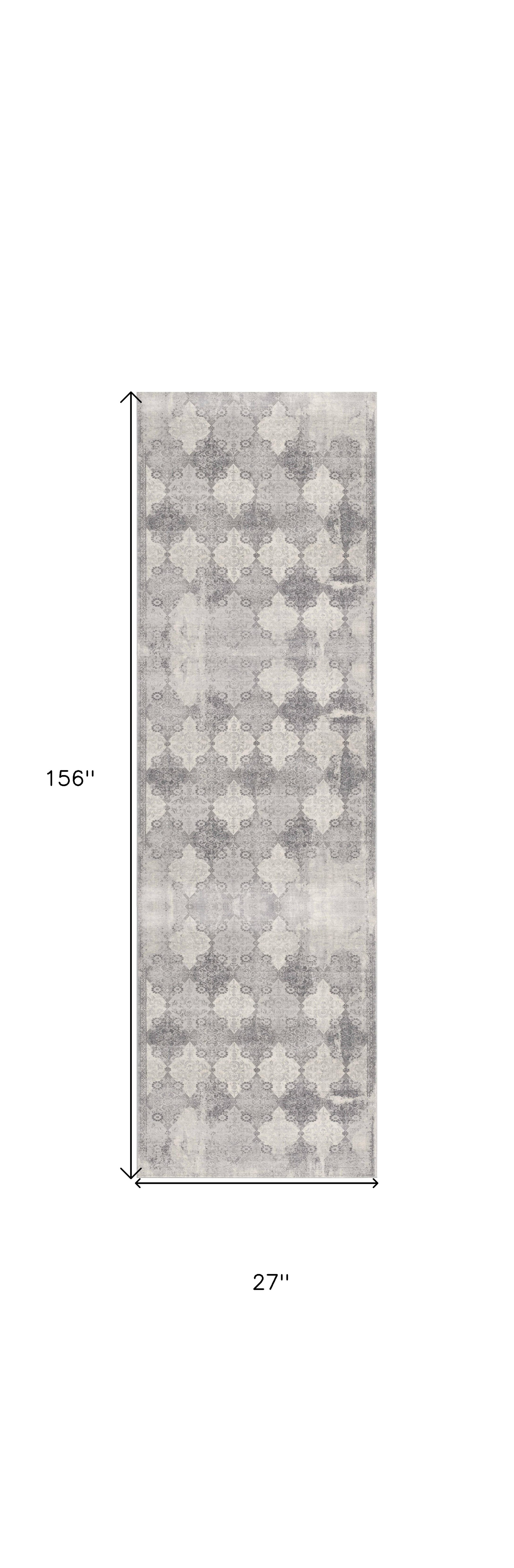 2" X 13" Gray Distressed Trellis Pattern Runner Rug