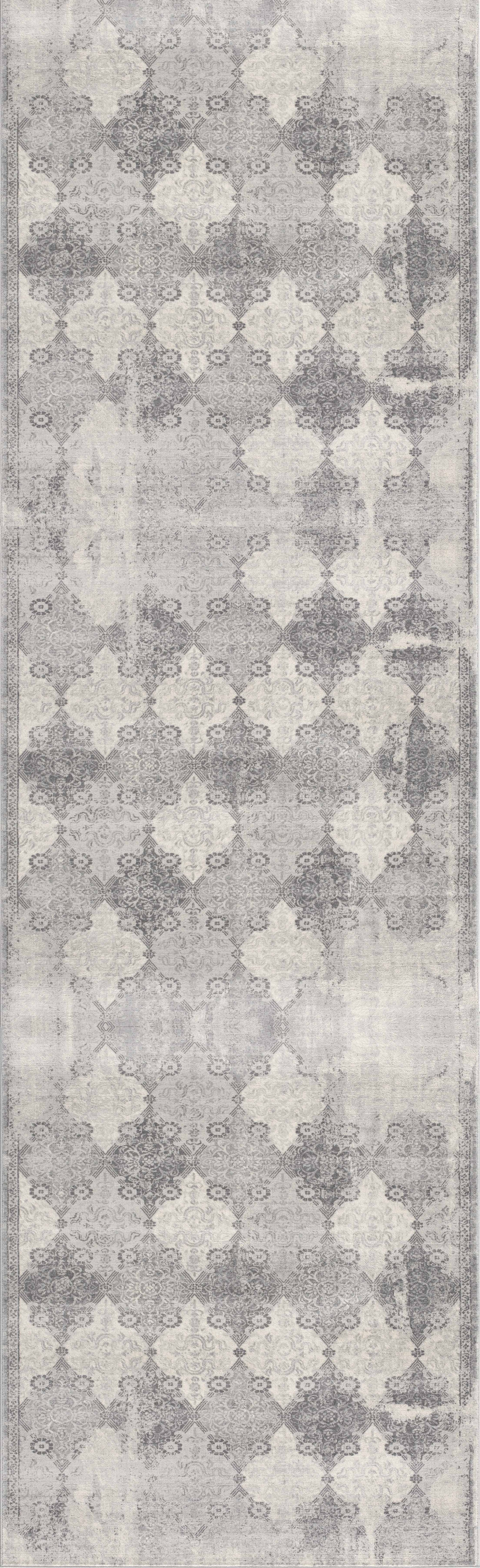 2" X 15" Gray Distressed Trellis Pattern Runner Rug