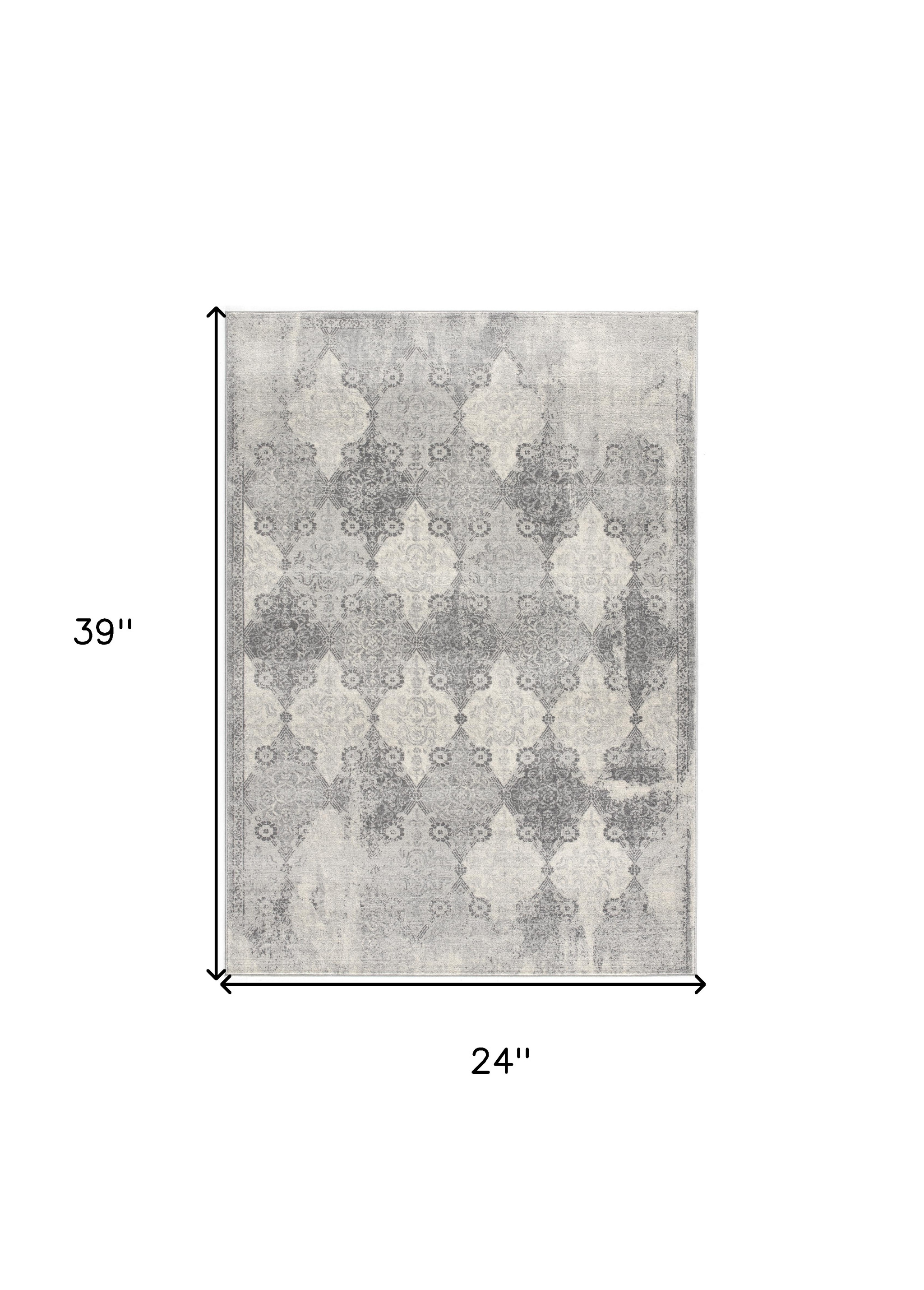 2" X 3" Gray Distressed Trellis Pattern Scatter Rug