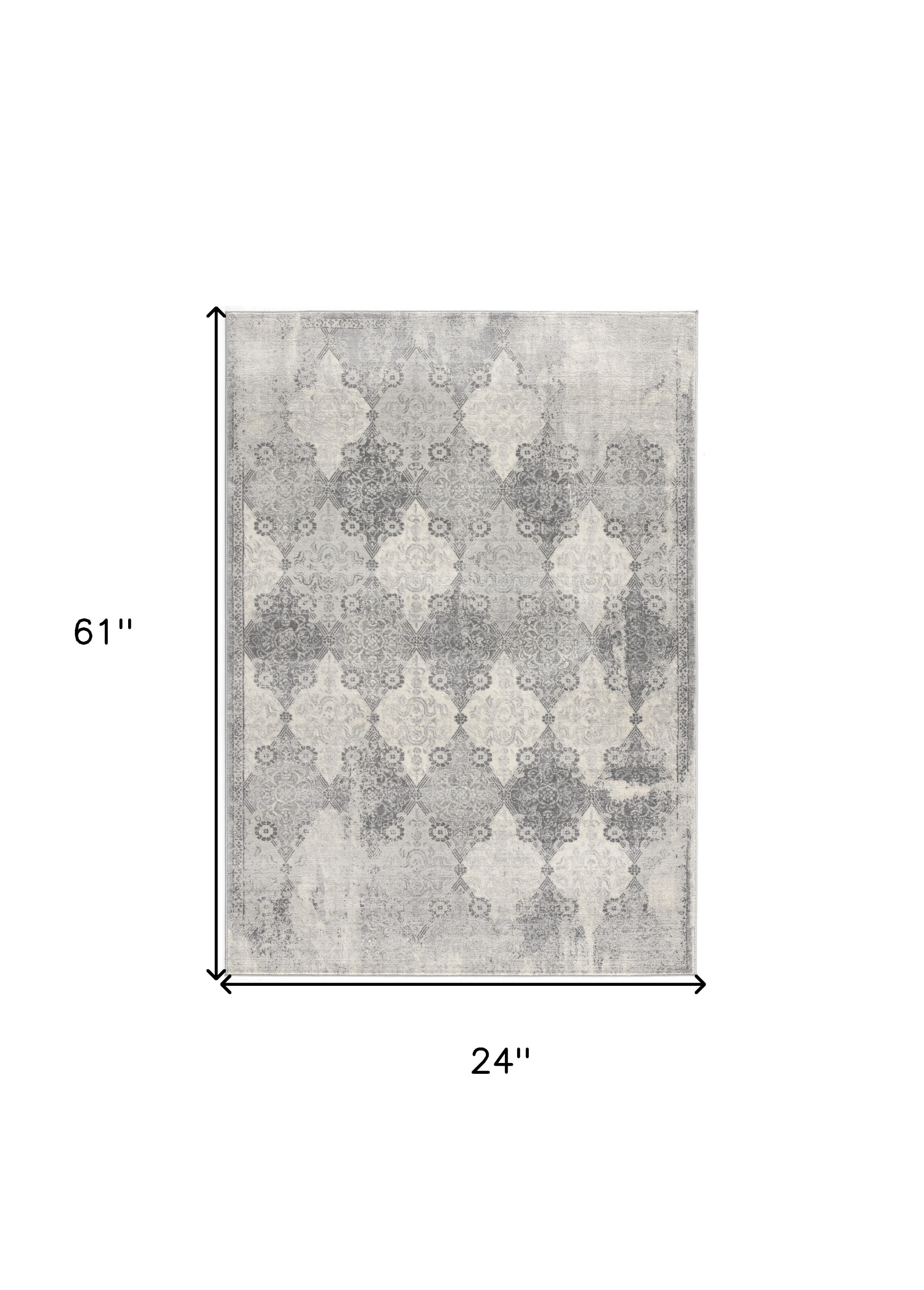 2" X 5" Grey Damask Area Rug