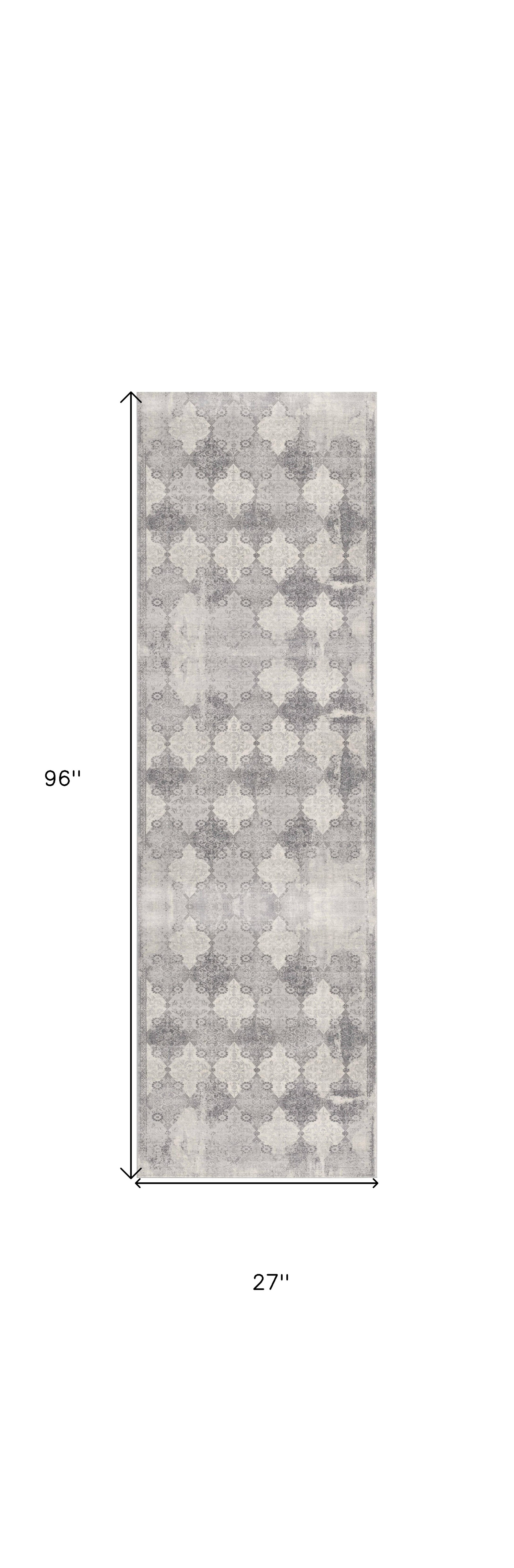 2" X 8" Gray Distressed Trellis Pattern Runner Rug