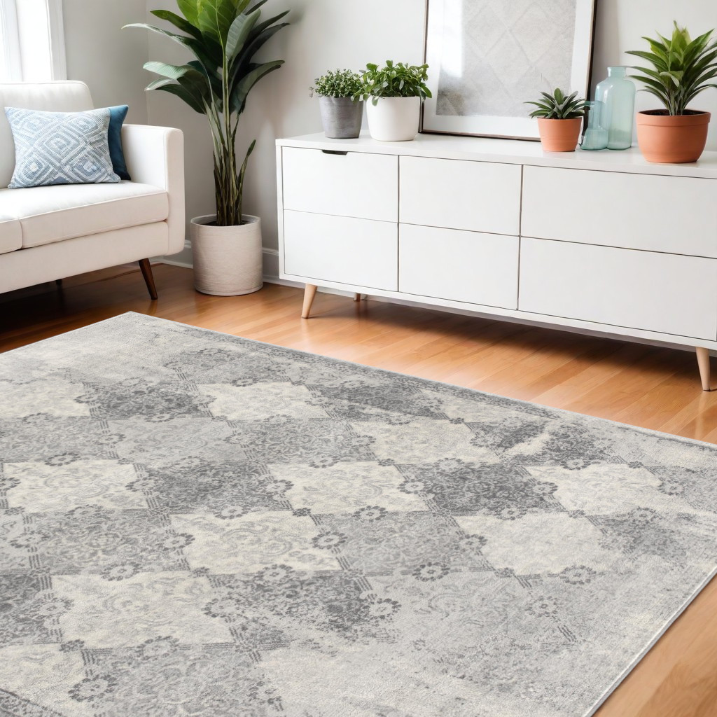4" X 6" Gray Distressed Trellis Pattern Area Rug
