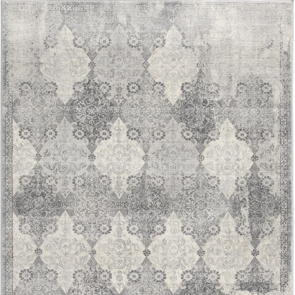 4" X 6" Gray Distressed Trellis Pattern Area Rug