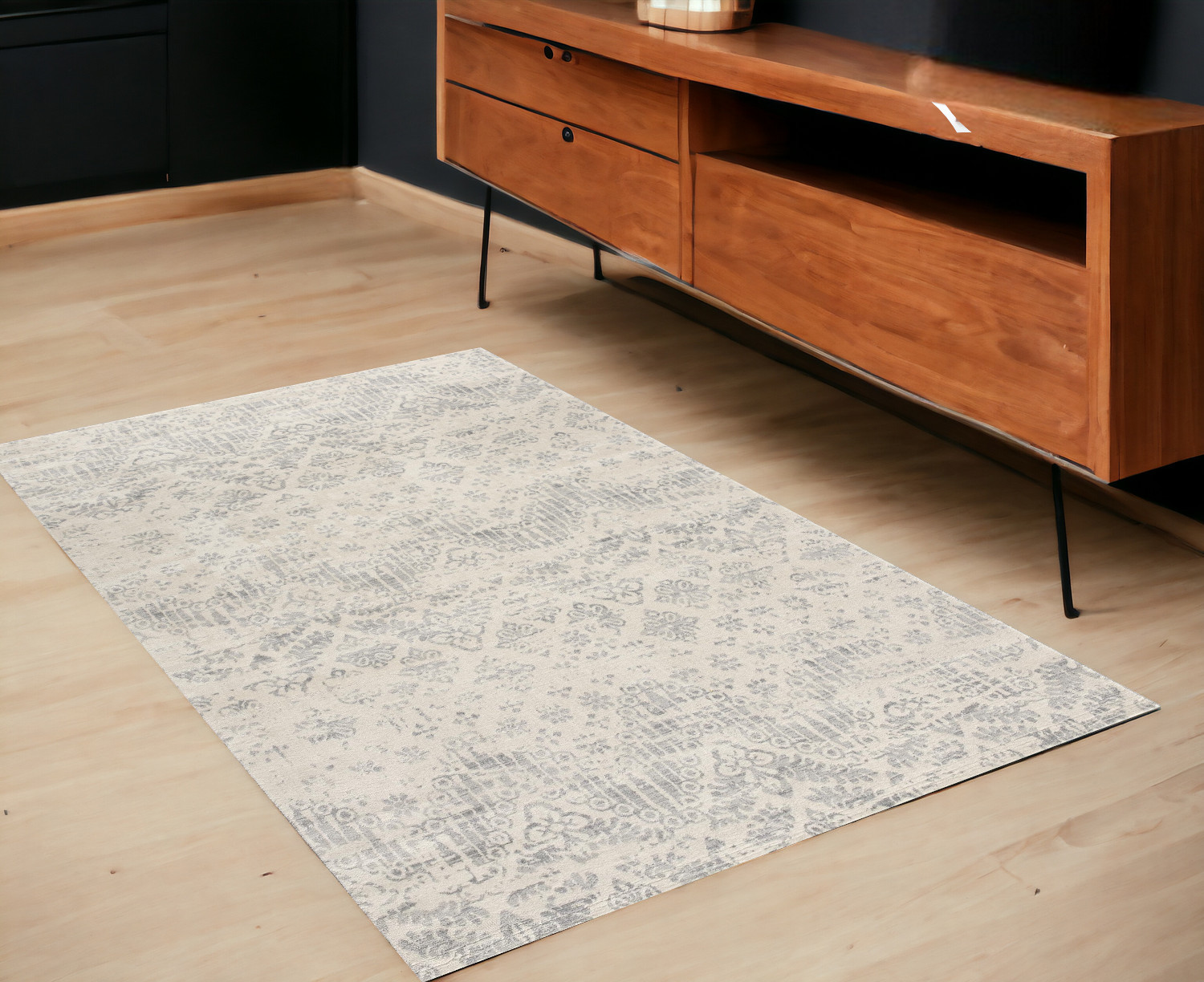 2' X 5' Ivory Abstract Area Rug-390219-1