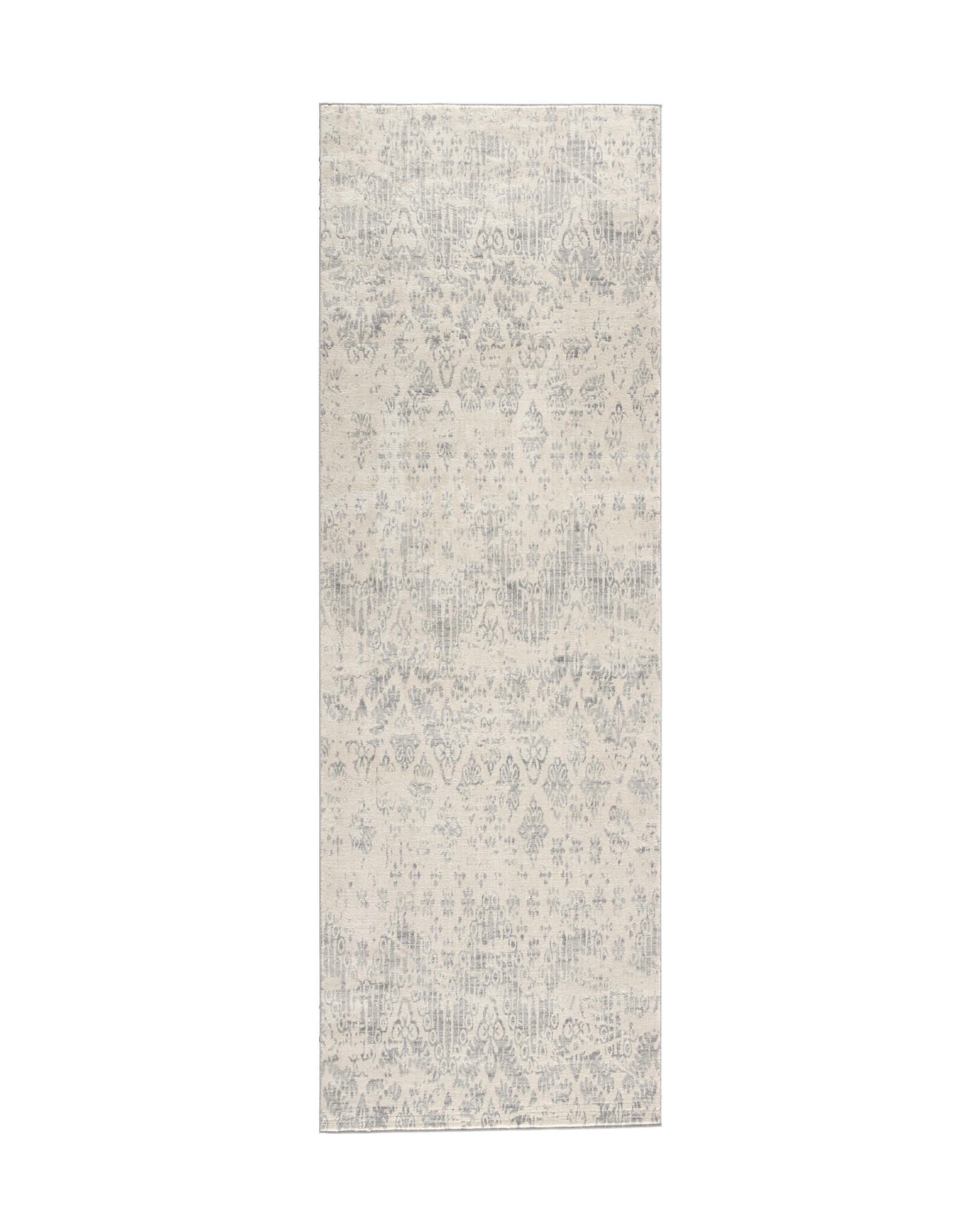2" X 5" Ivory and Gray Ikat Power Loom Distressed Area Rug