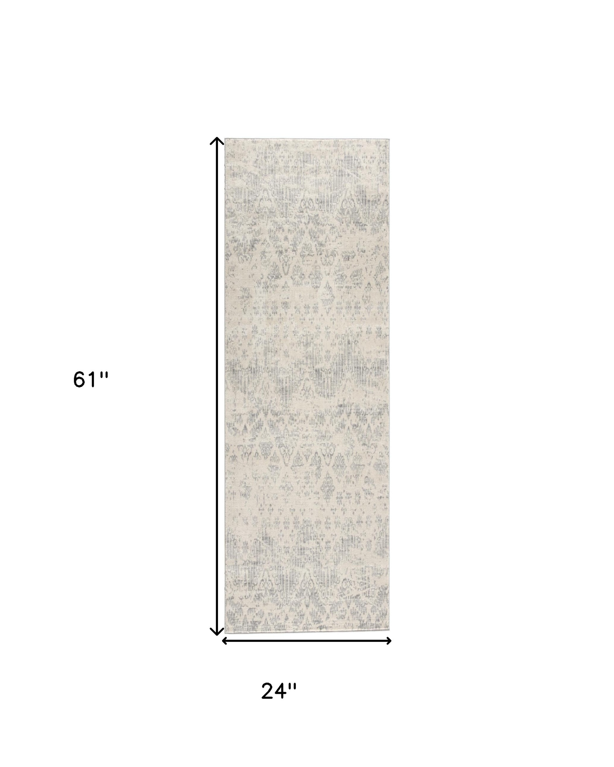 2" X 5" Ivory and Gray Ikat Power Loom Distressed Area Rug