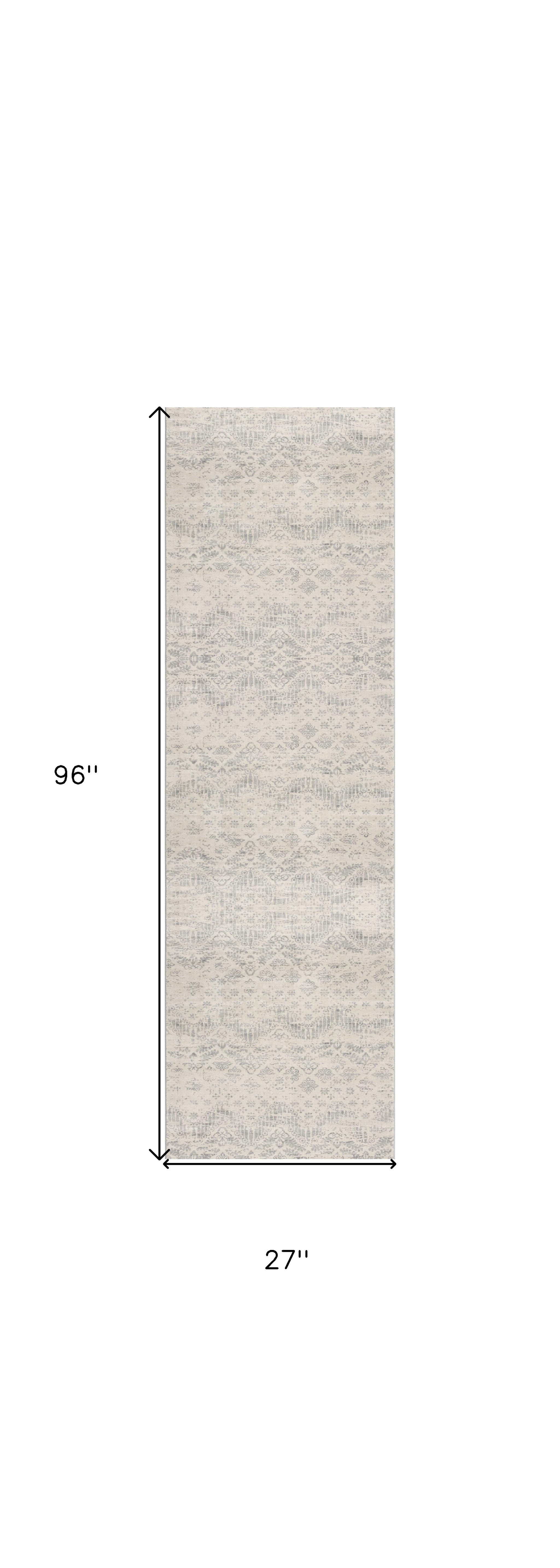 2" X 8" Ivory Distressed Ikat Pattern Runner Rug