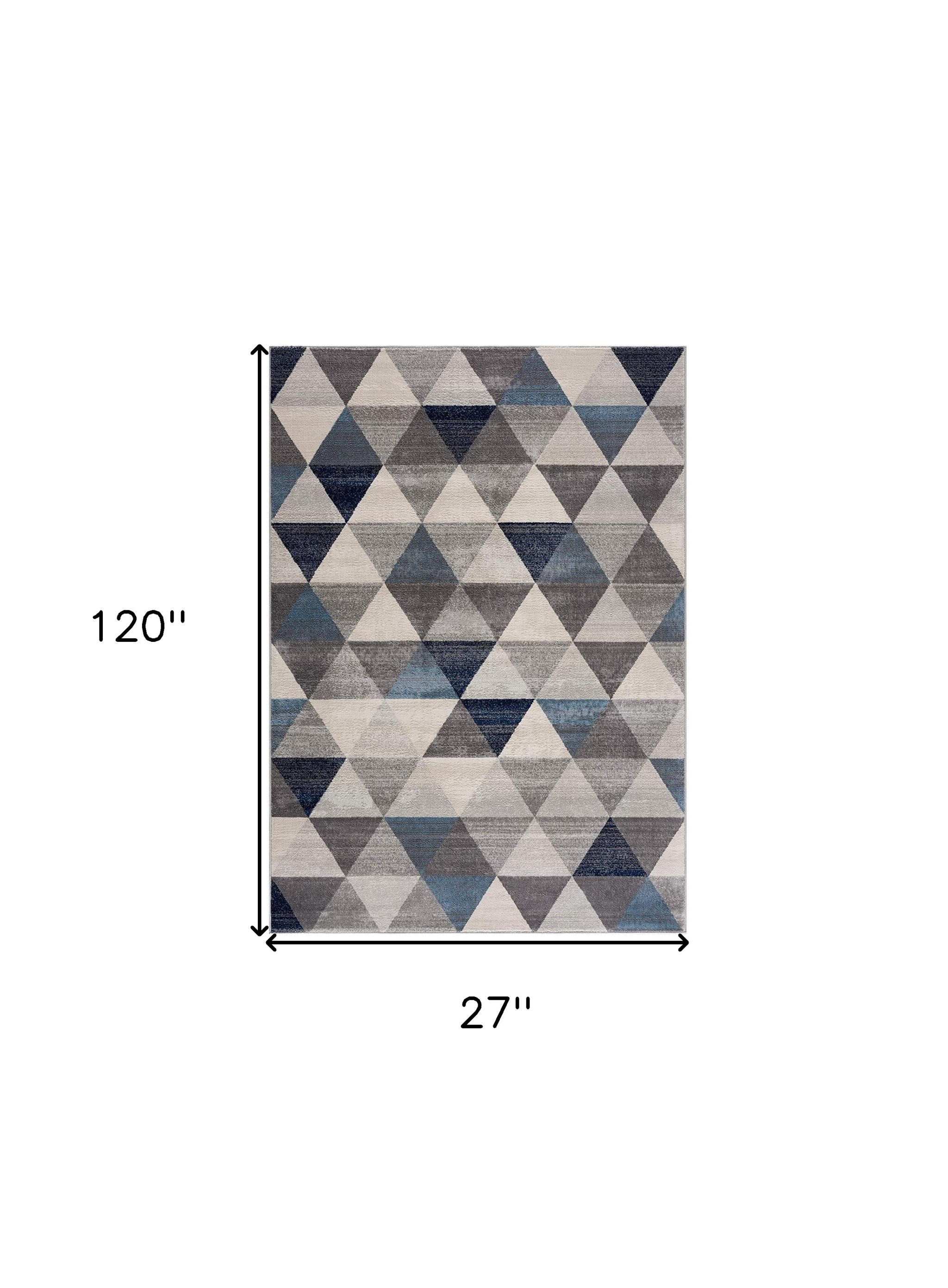 2" X 10" Navy Blue Geometric Diamond Runner Rug