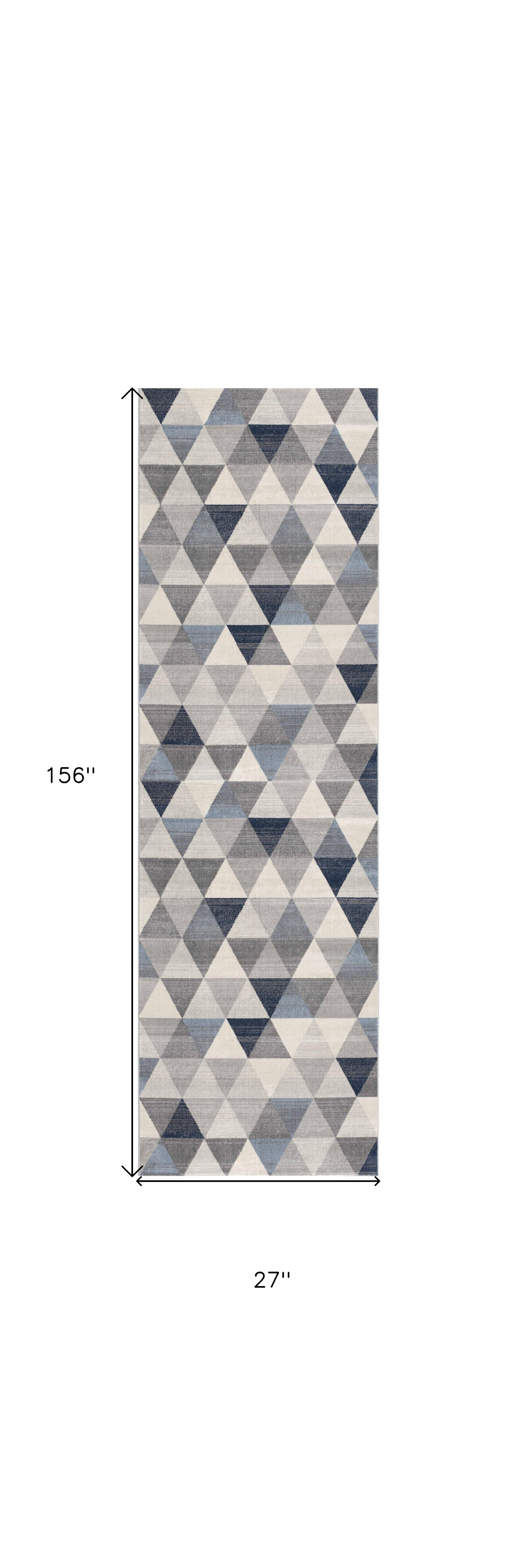 2" X 13" Navy Blue Geometric Diamond Runner Rug