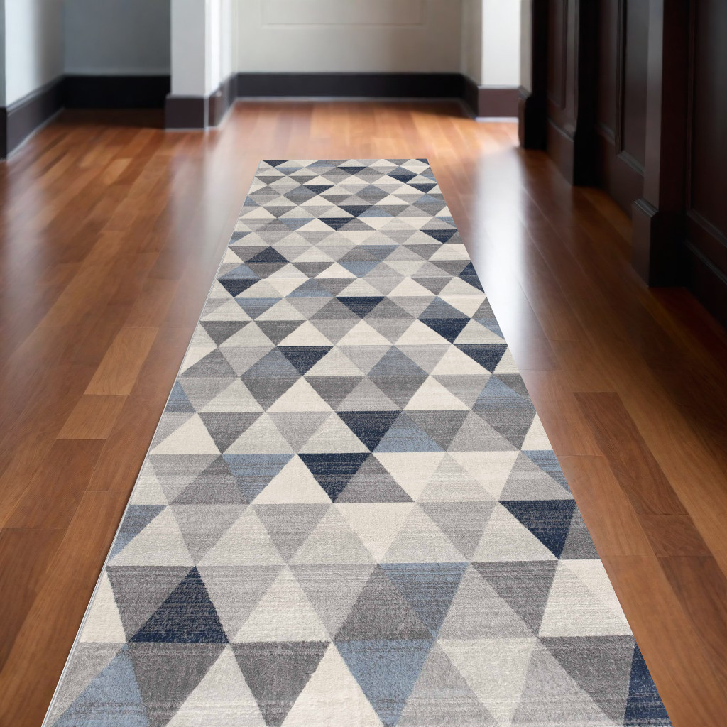 2’ X 15’ Navy Blue Geometric Diamond Runner Rug-390228-1