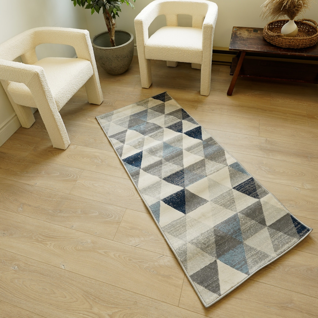 2" X 20" Navy Blue Geometric Diamond Runner Rug
