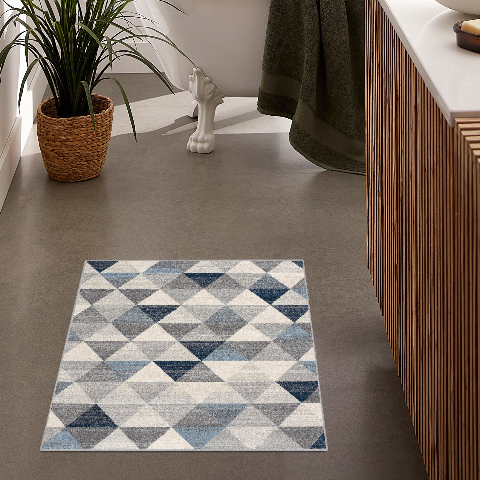 2" X 3" Navy Blue Geometric Diamond Scatter Rug