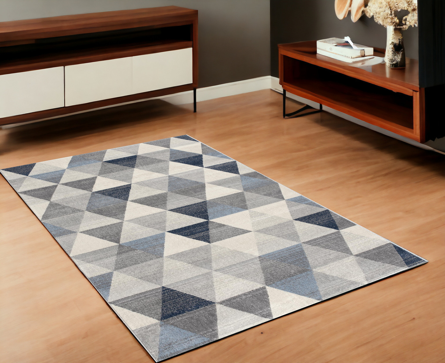 2’ X 5’ Navy Blue Geometric Diamond Area Rug-390233-1