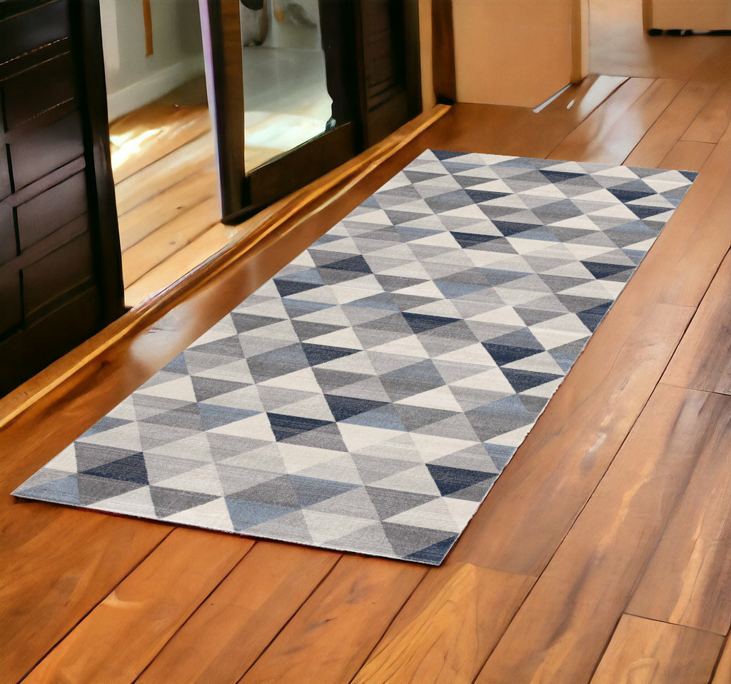 2' X 6' Navy Blue Geometric Diamond Area Rug-390234-1