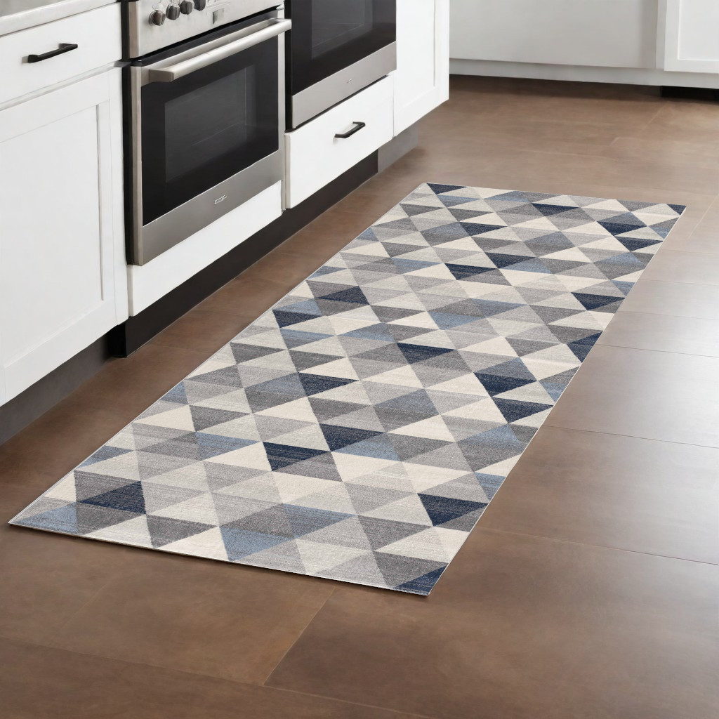 2' X 8' Navy Blue Geometric Diamond Runner Rug-390235-1
