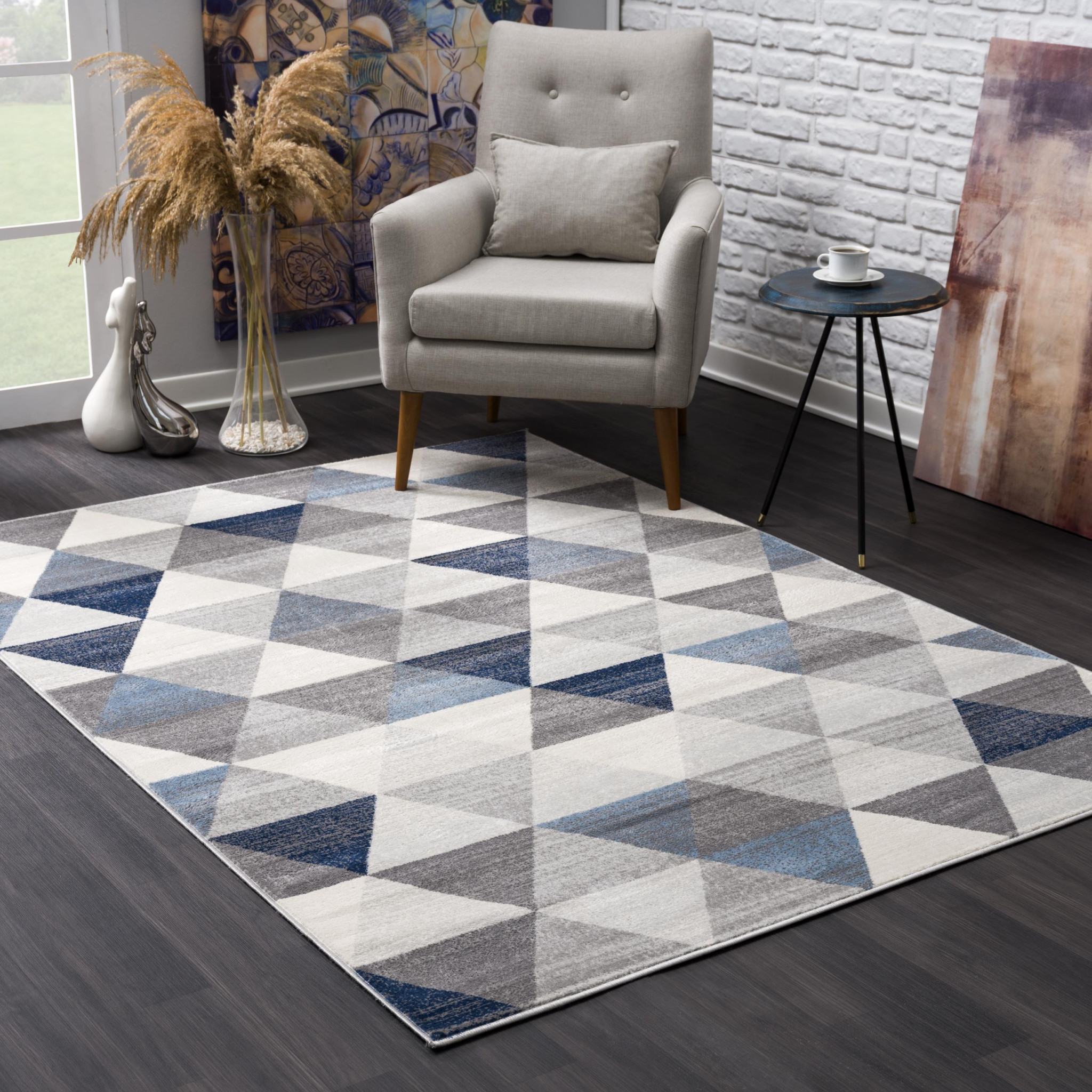 4" X 6" Navy Blue Geometric Diamond Area Rug