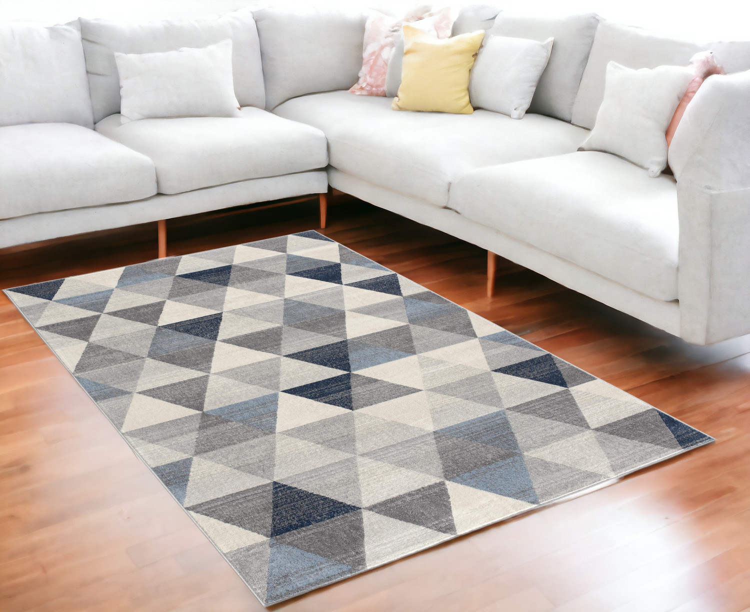 5" X 8" Navy Blue Geometric Diamond Area Rug