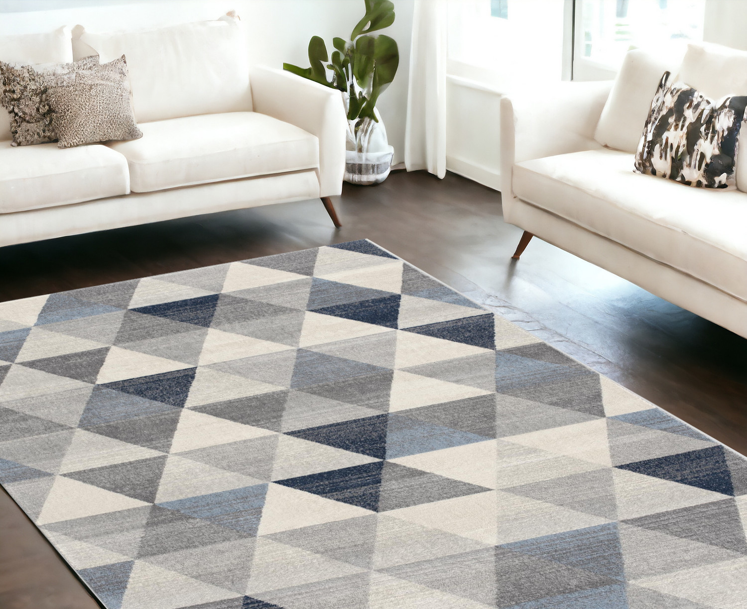 7’ X 10’ Navy Blue Geometric Diamond Area Rug-390238-1