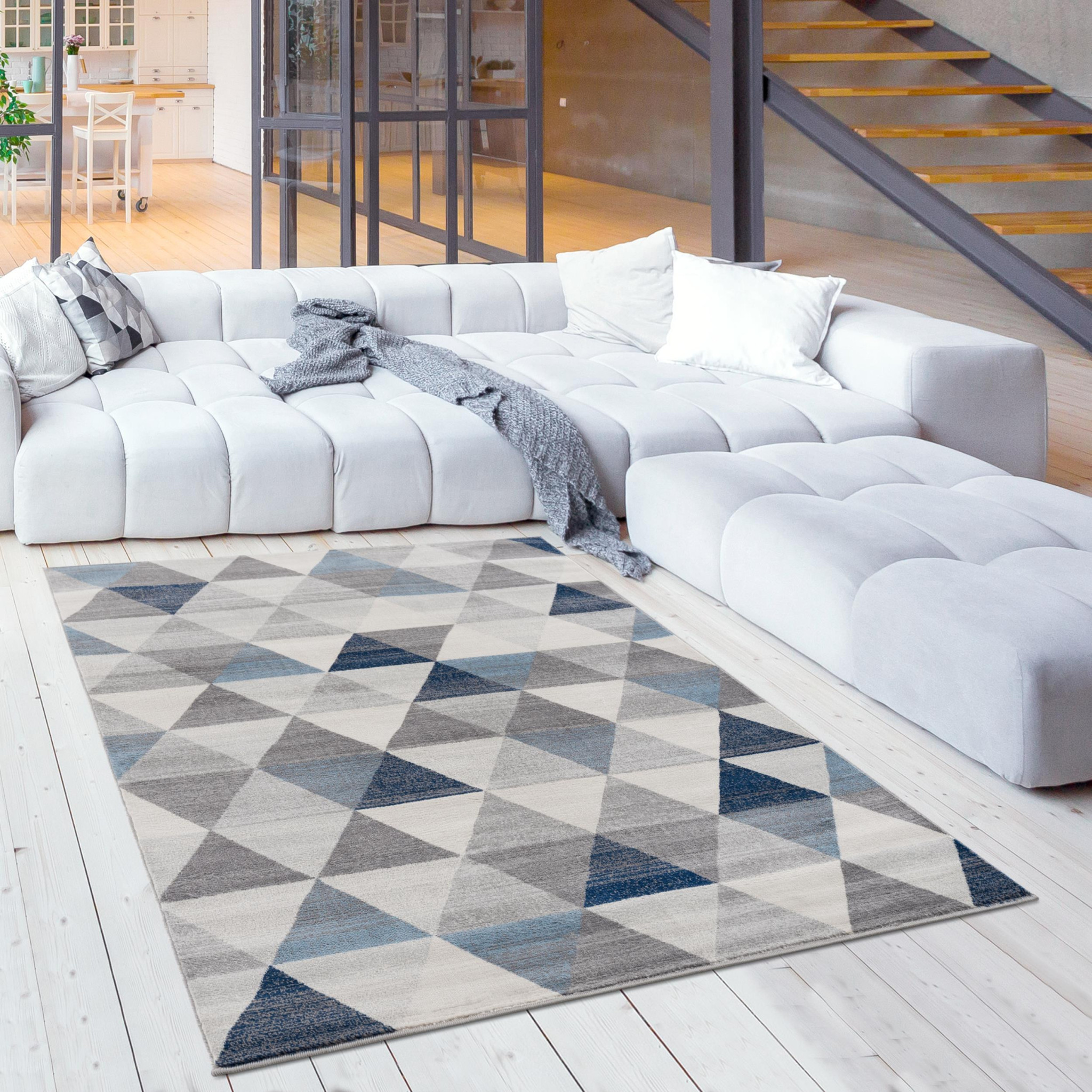 8 X 11 Navy Blue Geometric Diamond Area Rug