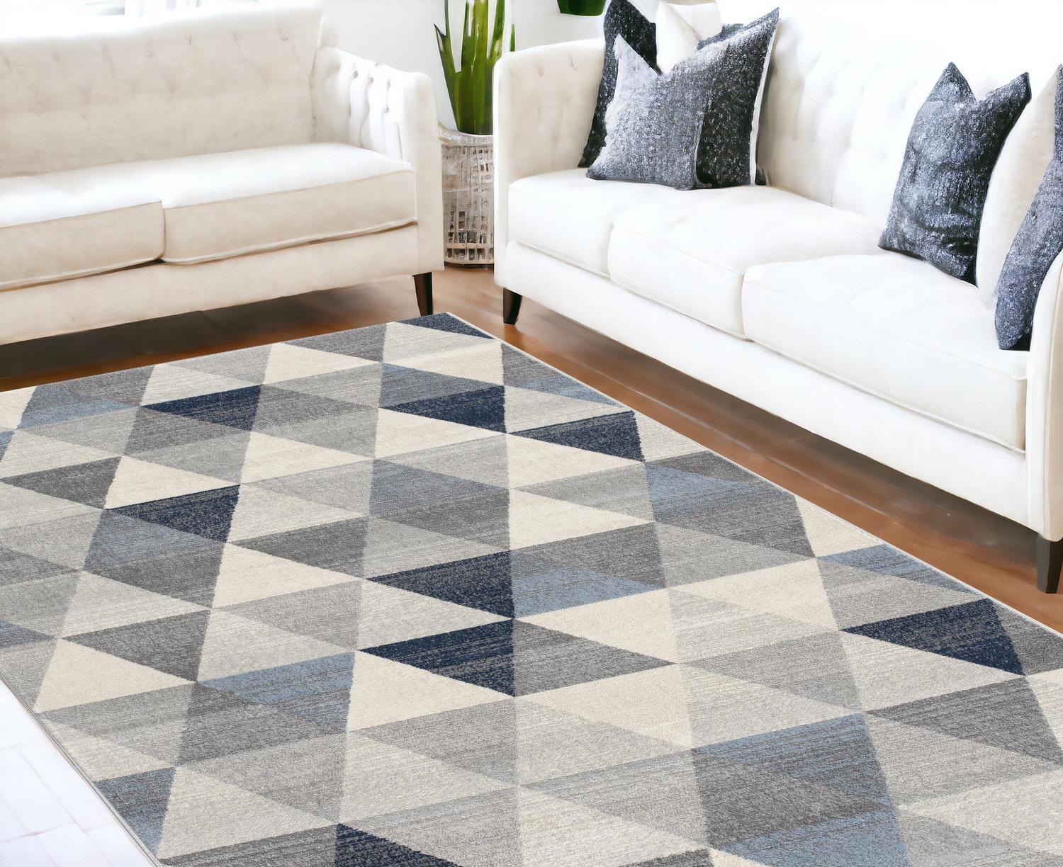 8" X 11" Navy Blue Geometric Diamond Area Rug
