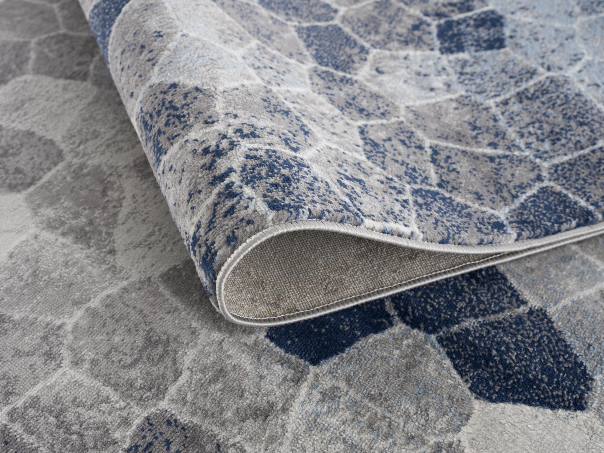 10" Blue and Ivory Geometric Cobblestone Runner Rug