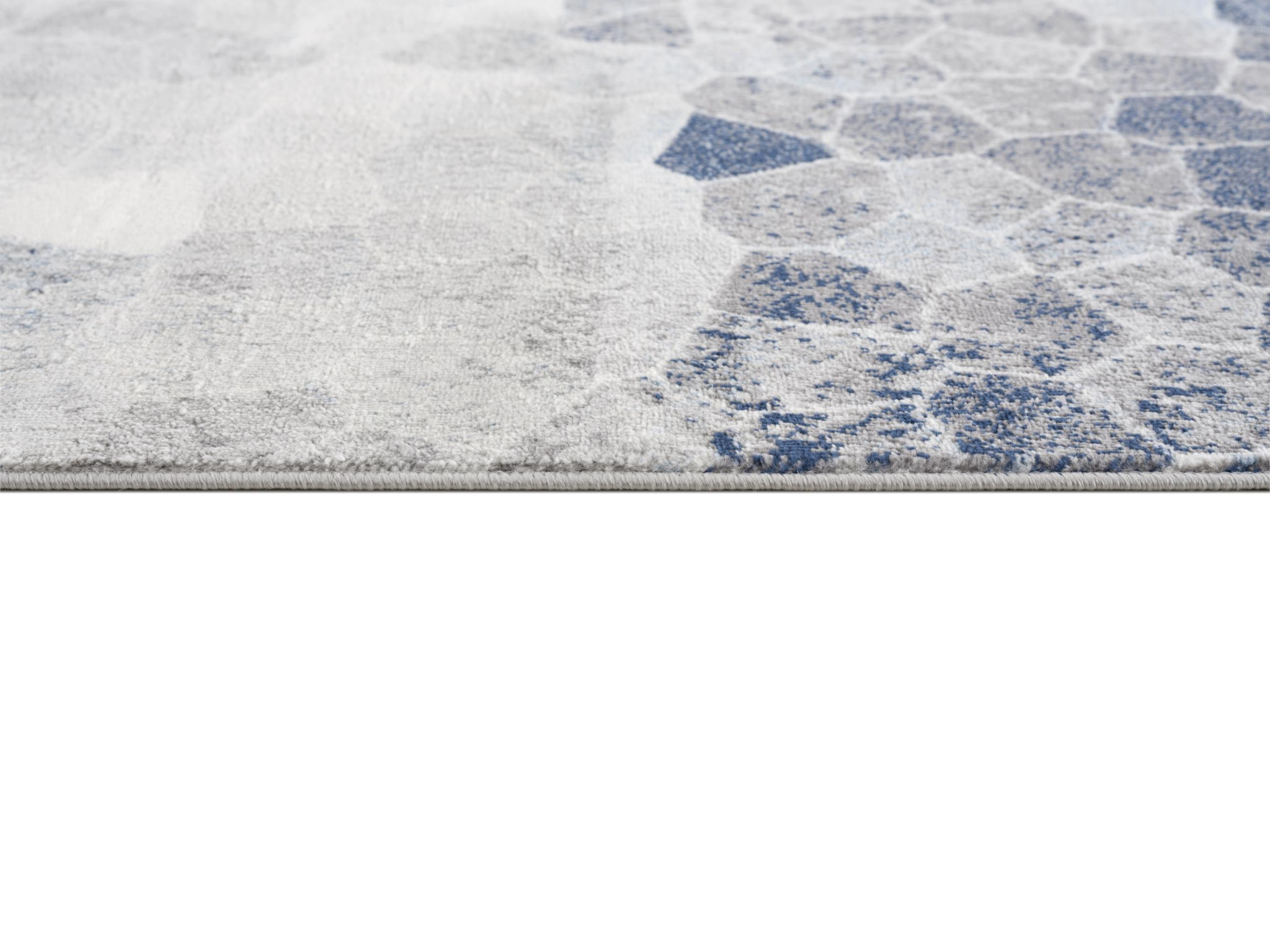 10" Blue and Ivory Geometric Cobblestone Runner Rug