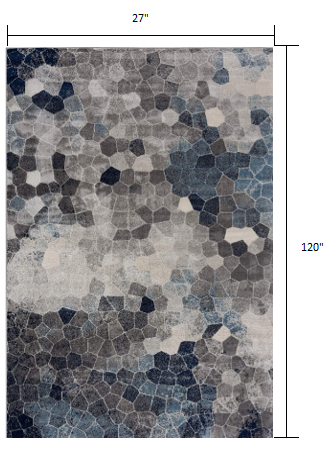 10" Blue and Ivory Geometric Cobblestone Runner Rug