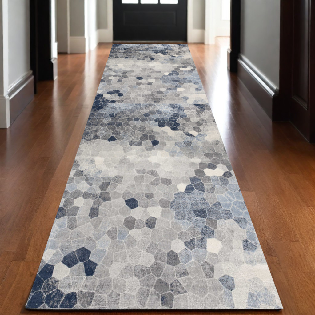 2" X 20" Navy Blue Cobblestone Pattern Runner Rug