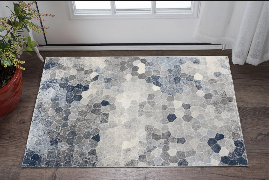 2" X 3" Navy Blue Cobblestone Pattern Scatter Rug