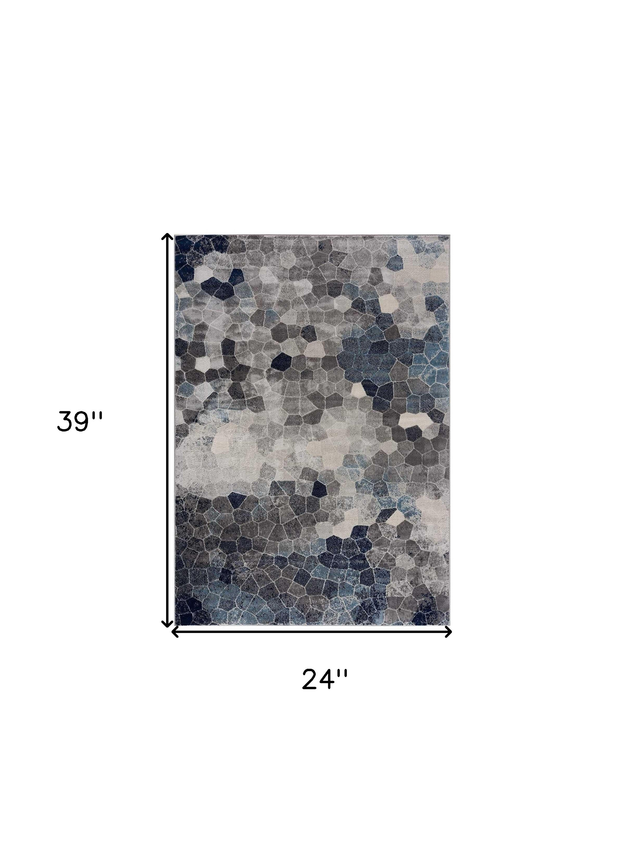 2" X 3" Navy Blue Cobblestone Pattern Scatter Rug