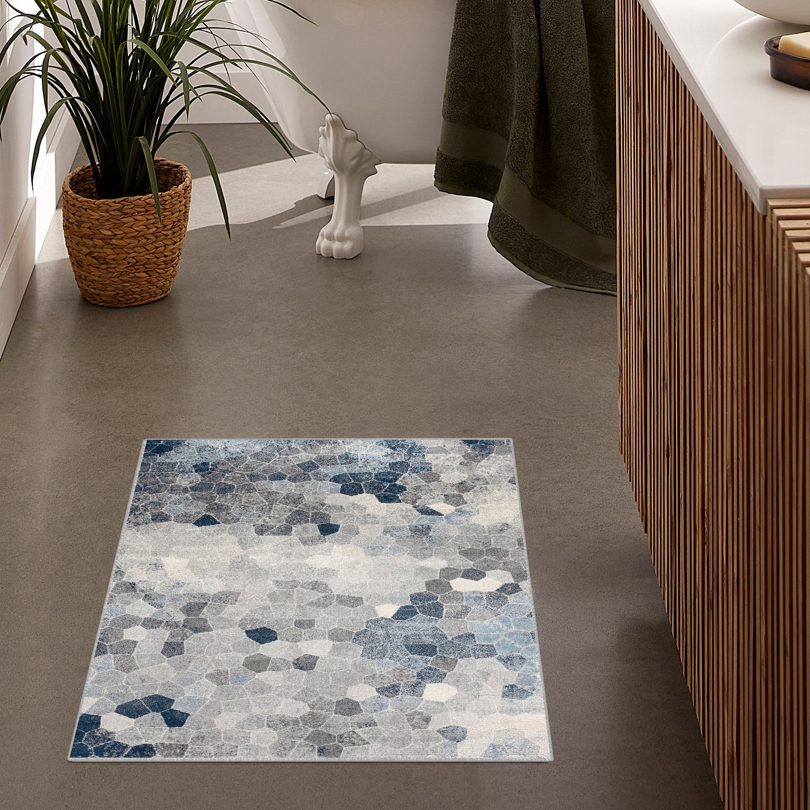 2" X 5" Navy Blue Cobblestone Pattern Area Rug