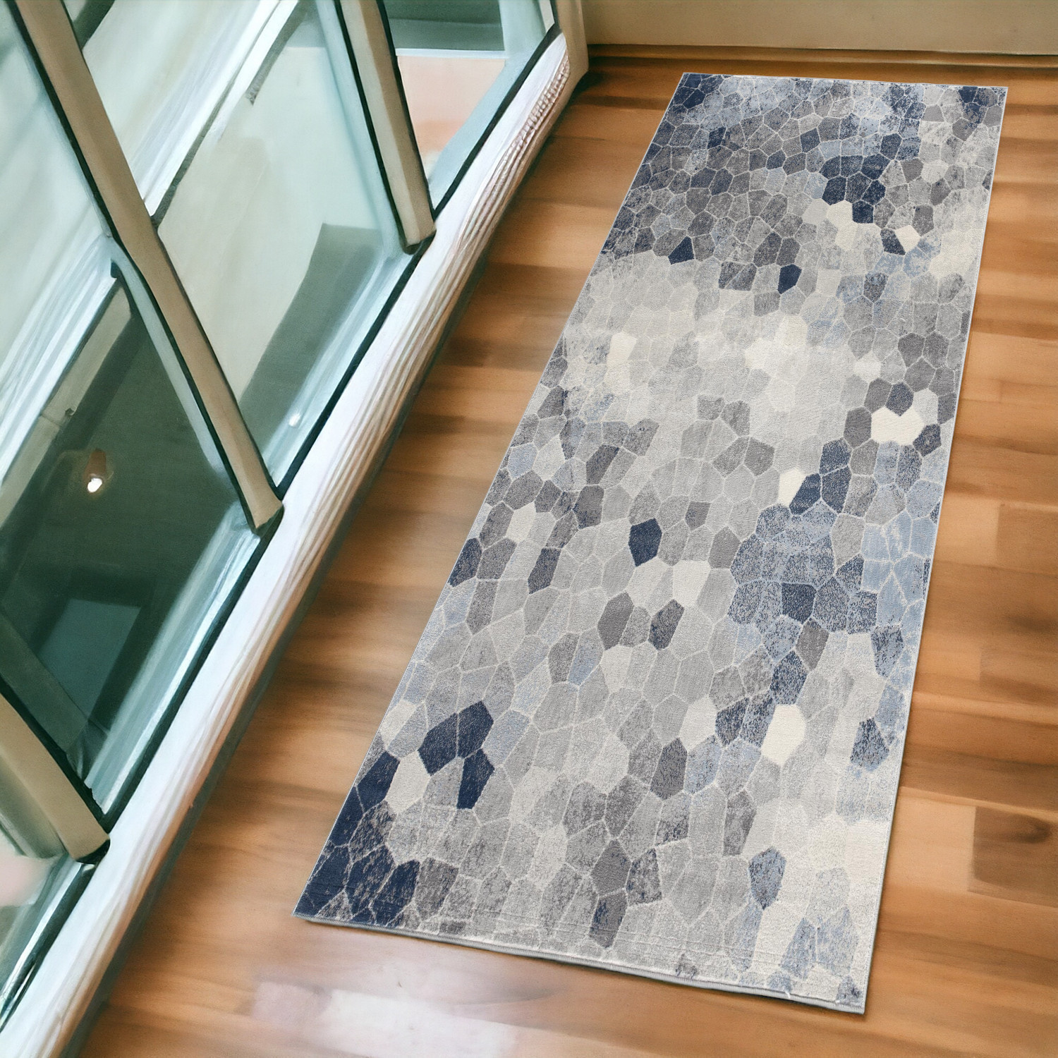 2" X 6" Navy Geometric Area Rug