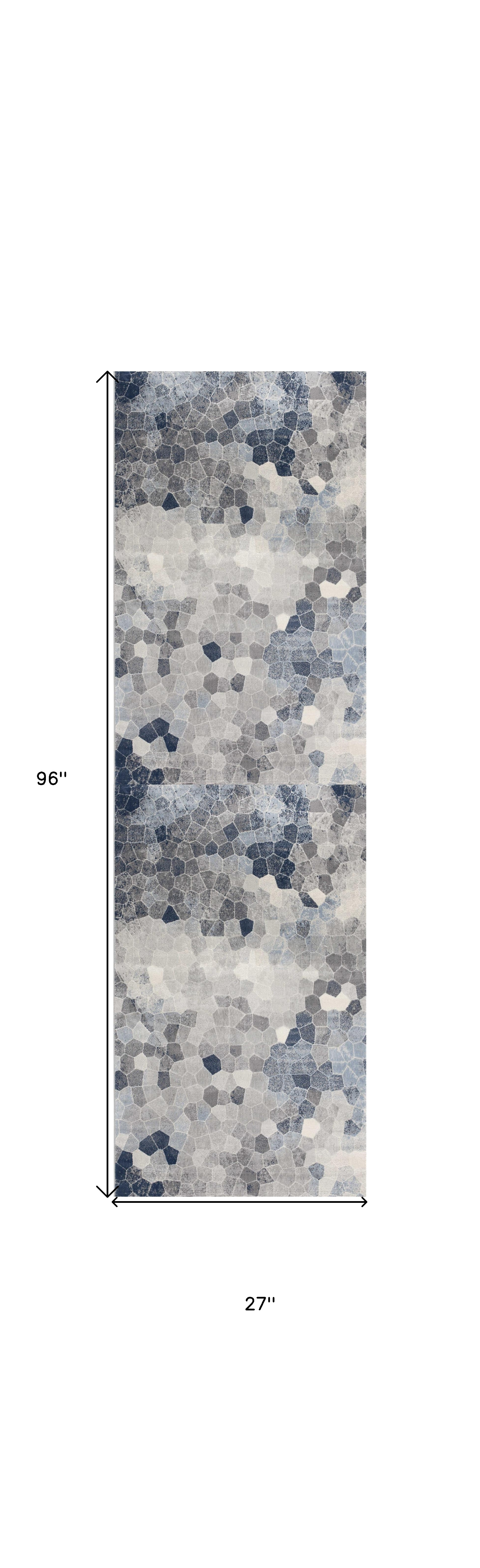 2" X 8" Navy Blue Cobblestone Pattern Runner Rug