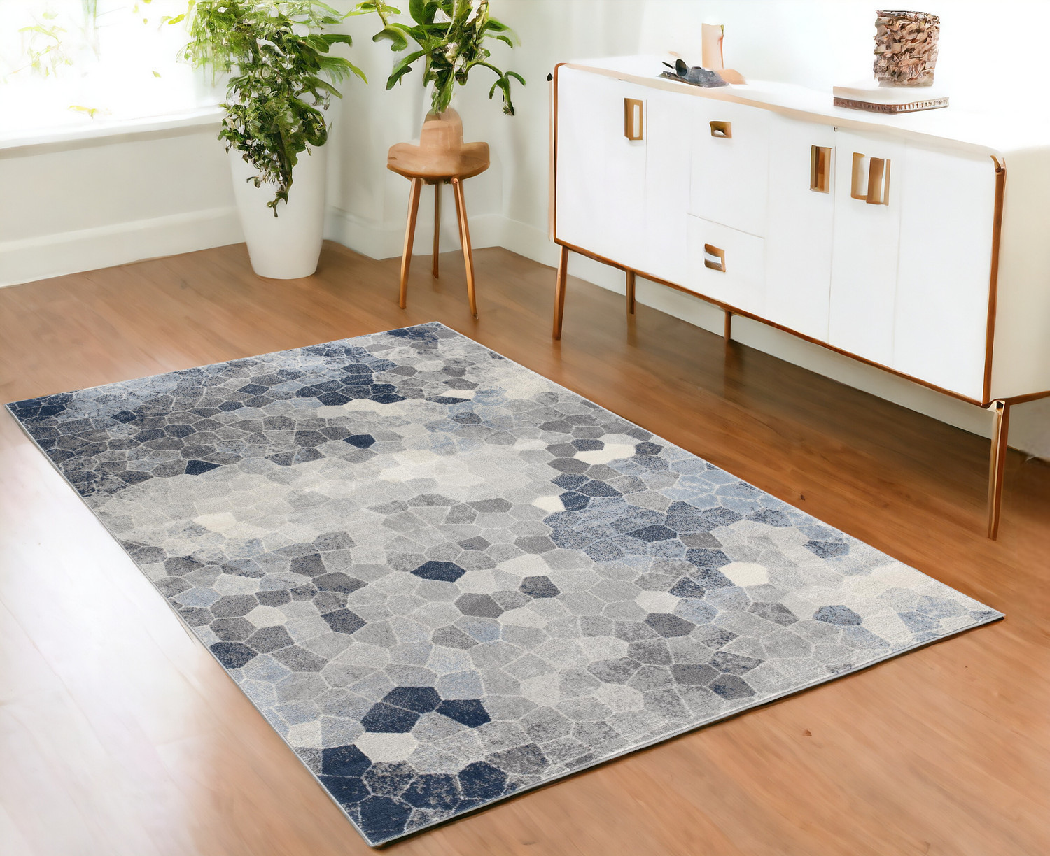 4" X 6" Navy Blue Cobblestone Pattern Area Rug